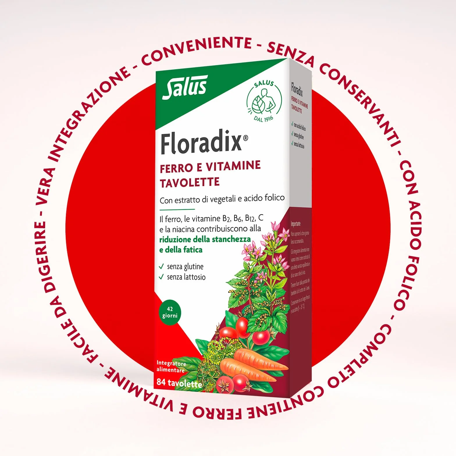 Salus Floradix - Integratore alimentare con Ferro e Vitamine per contribuire a ridurre la stanchezza e la fatica - 84 tavolette x 42 giorni