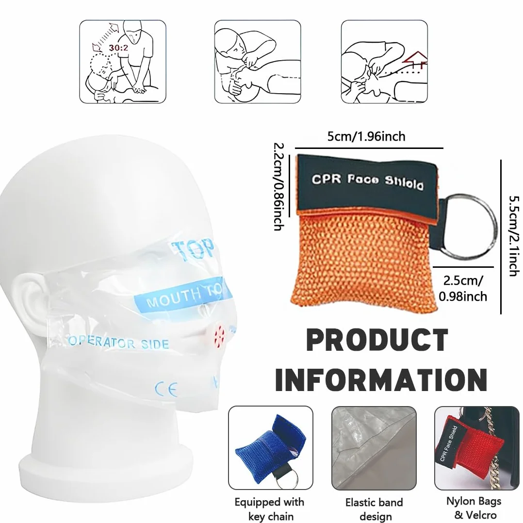 Pronto Soccorso RCP Maschera di Respirazione Portachiavi Face Shield per Adulti e Bambini Panno di Emergenza