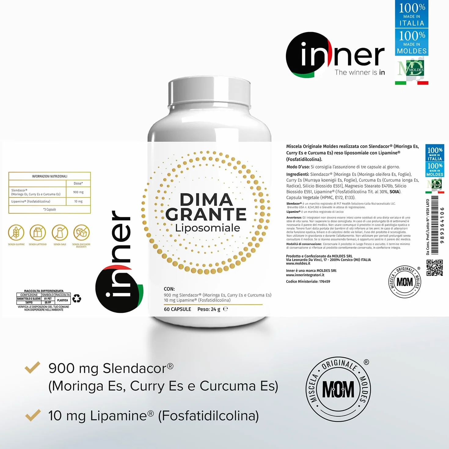 Slendacor® Integratore Dimagrante Liposomiale 60 capsule Moringa Curcuma Curry Supporto Peso Metabolismo