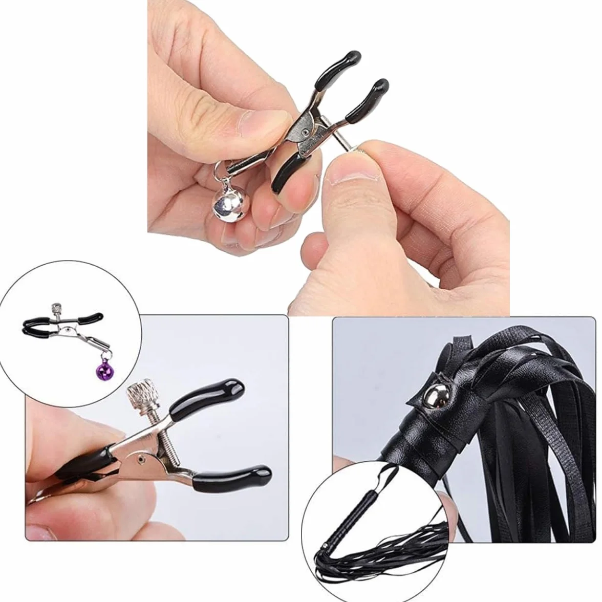 Set sessuale multifunzione 10 pezzi set con cinturino in nylon nero, dotato di cinturino regolabile - D19
