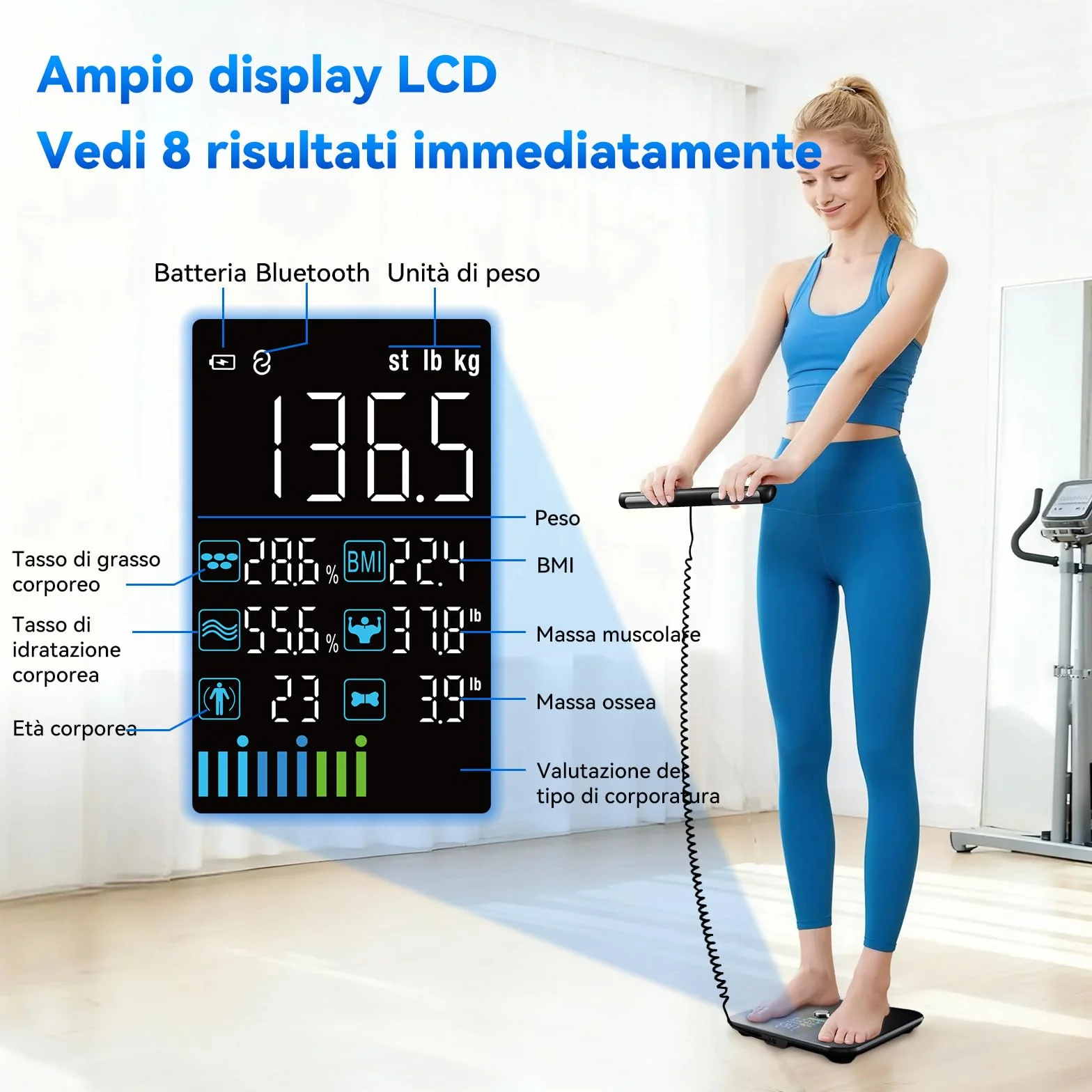 Lepulse P1 Bilancia Pesapersone Digitale 8 Sensori, Impedenziometrica Professionale, Massa Magra e Grassa, Bluetooth