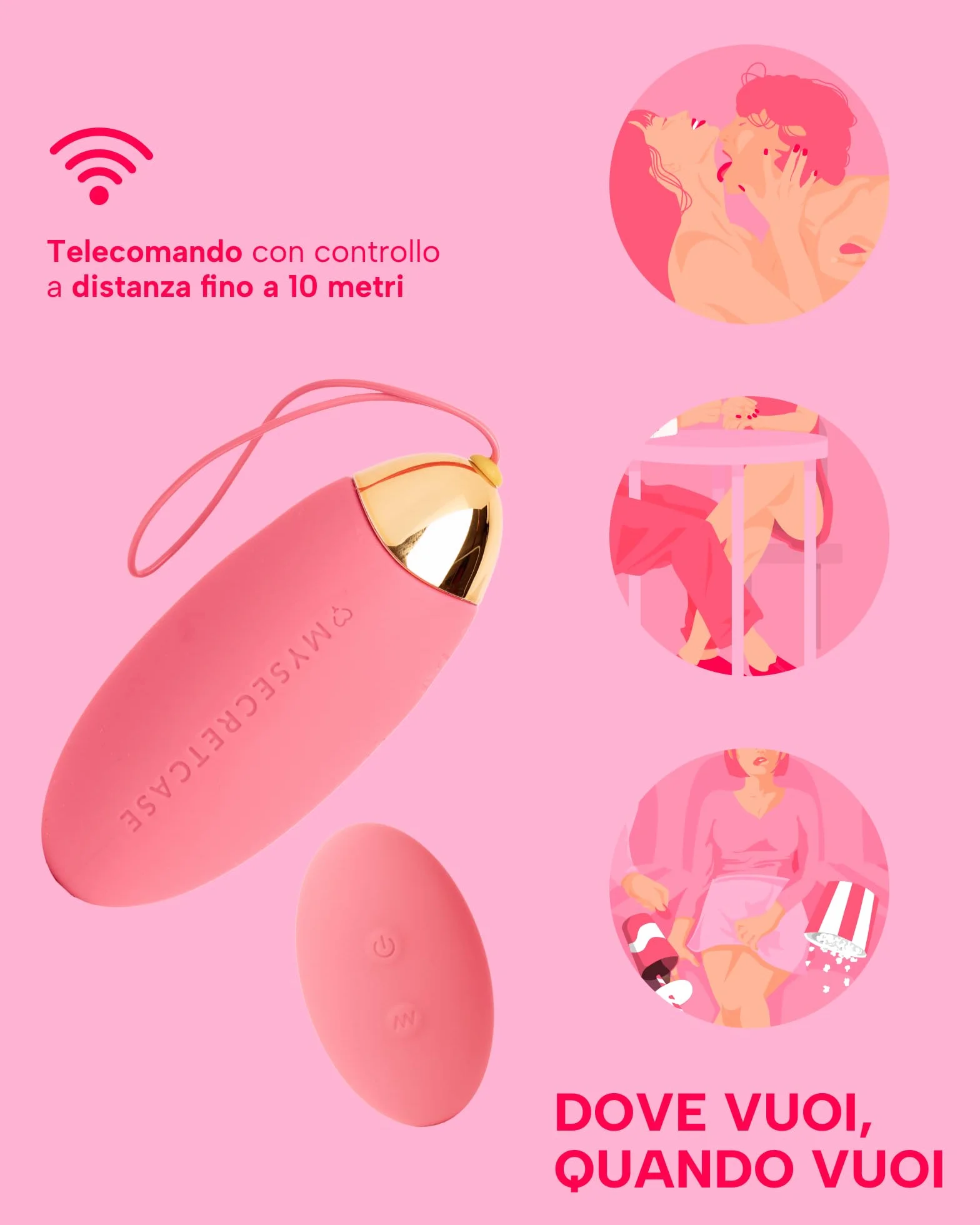 MySecretCase Ovetto Vibrante Donna Wireless Comando a Distanza 9 Vibrazioni Impermeabile Rosa