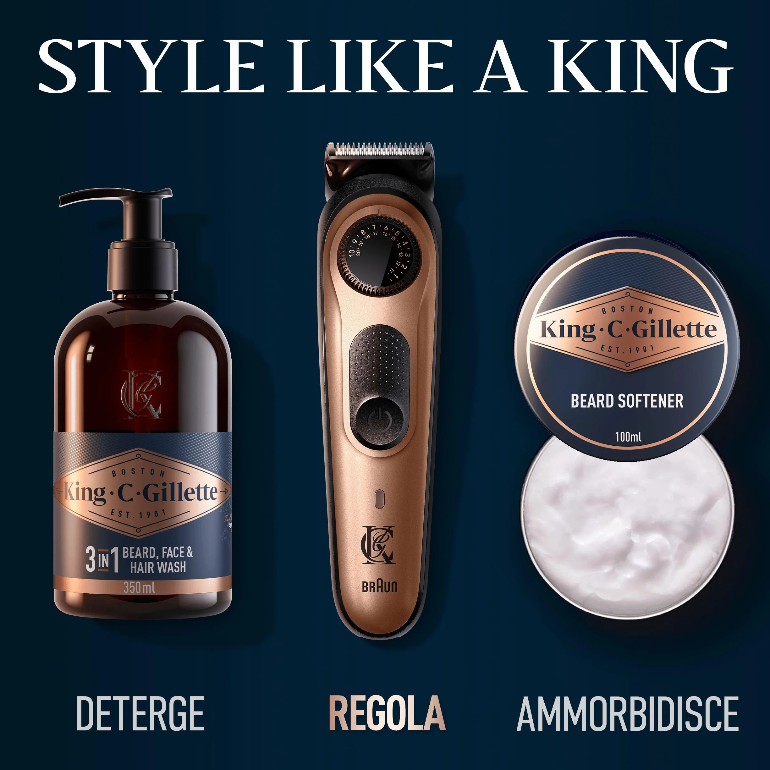 King C. Gillette Regolabarba Uomo Pro, Rasoio Elettrico Barba, 40 Impostazioni Lunghezza, Lame Metallo, Testina Precisione, 2 Pettini Lavabili