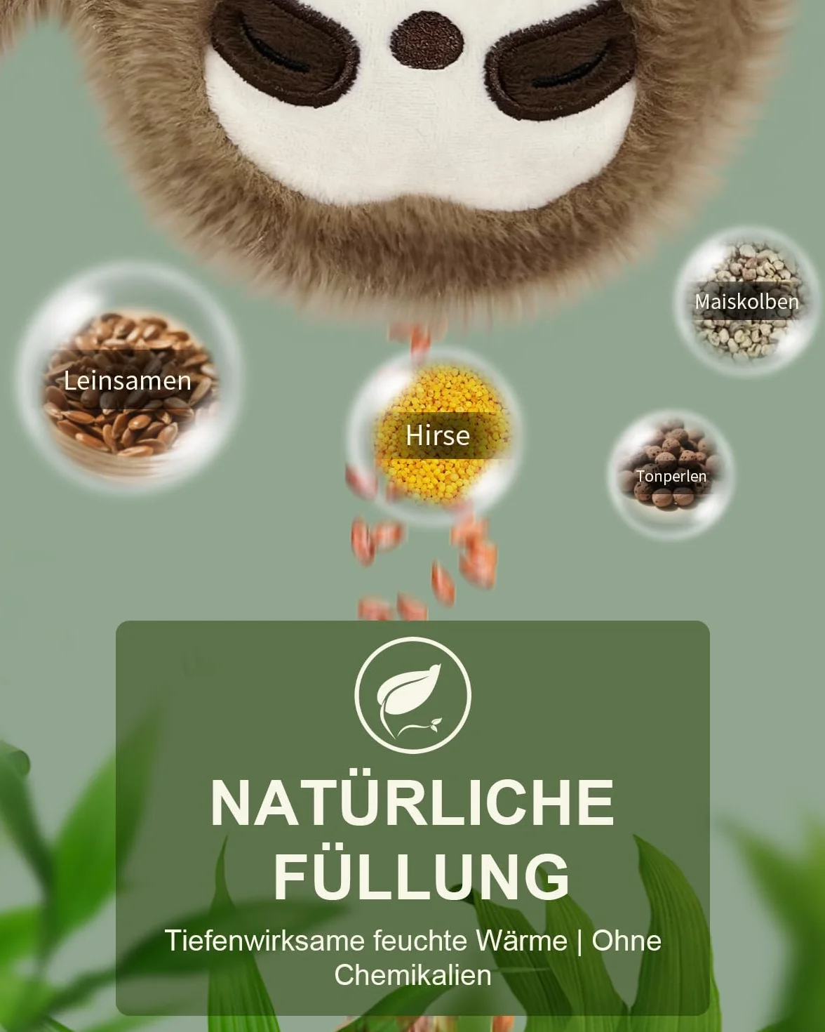 uncn Sloth - Cuscino termico con grani, 660 g, per forno a microonde, per terapia termica umida, grande cuscino per microonde con rivestimento lavabile