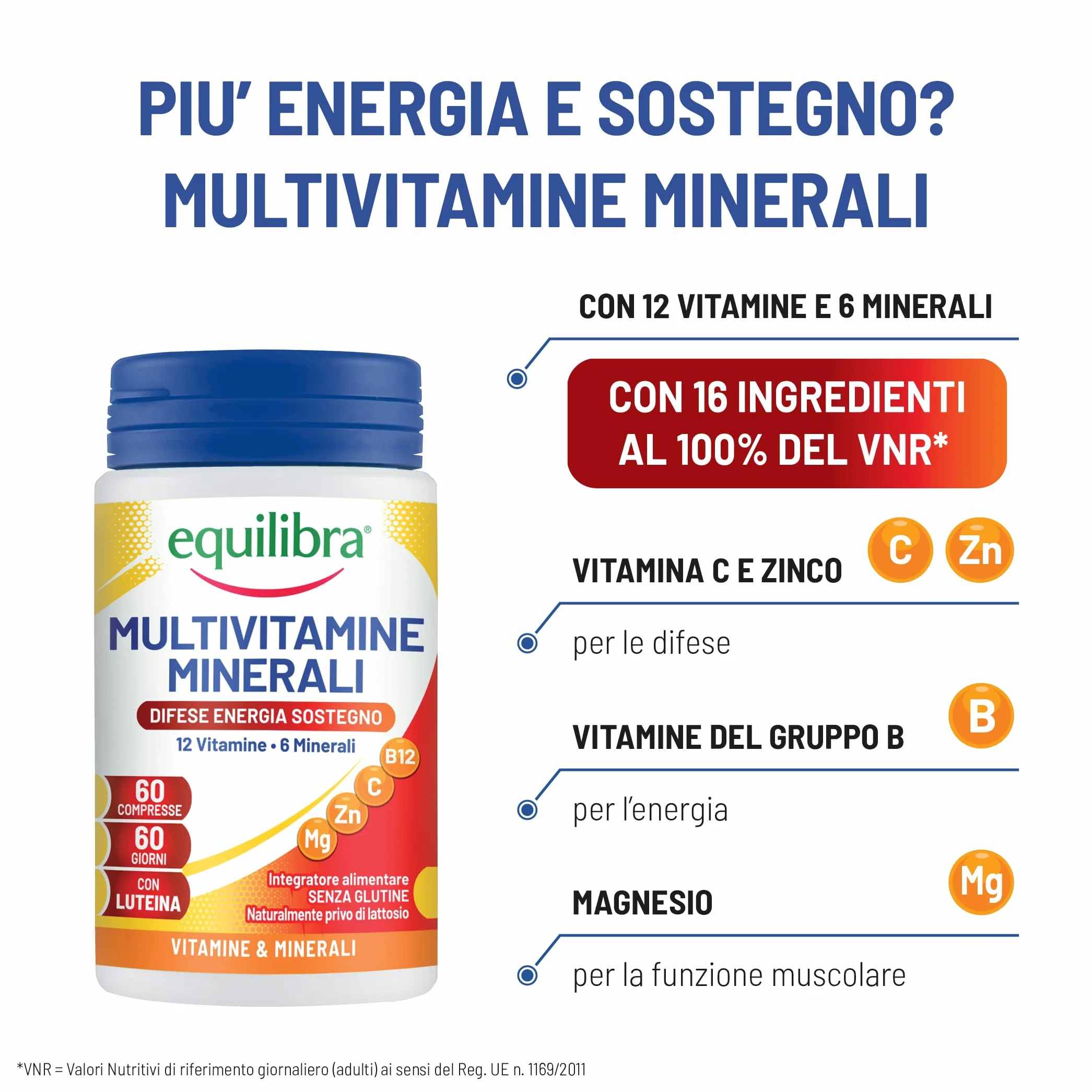 Equilibra Multivitamine e Minerali 12 Vitamine 6 Minerali Luteina 60 Compresse