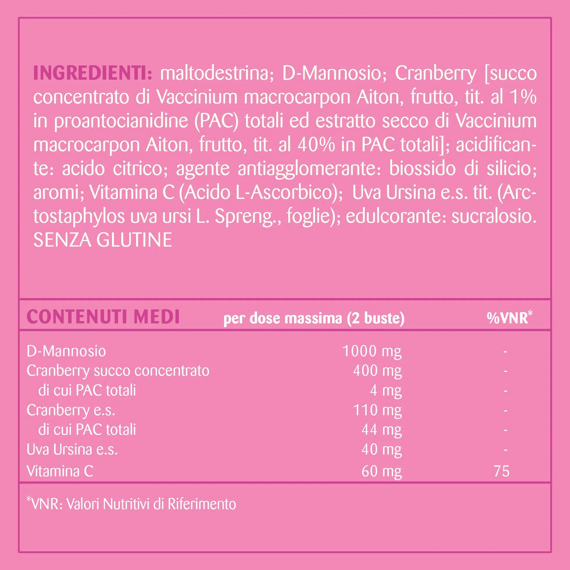 D-Mannosio 500 Cranberry Integratore Alimentare Vie Urinarie con Uva Ursina e Vitamina C 12 Bustine
