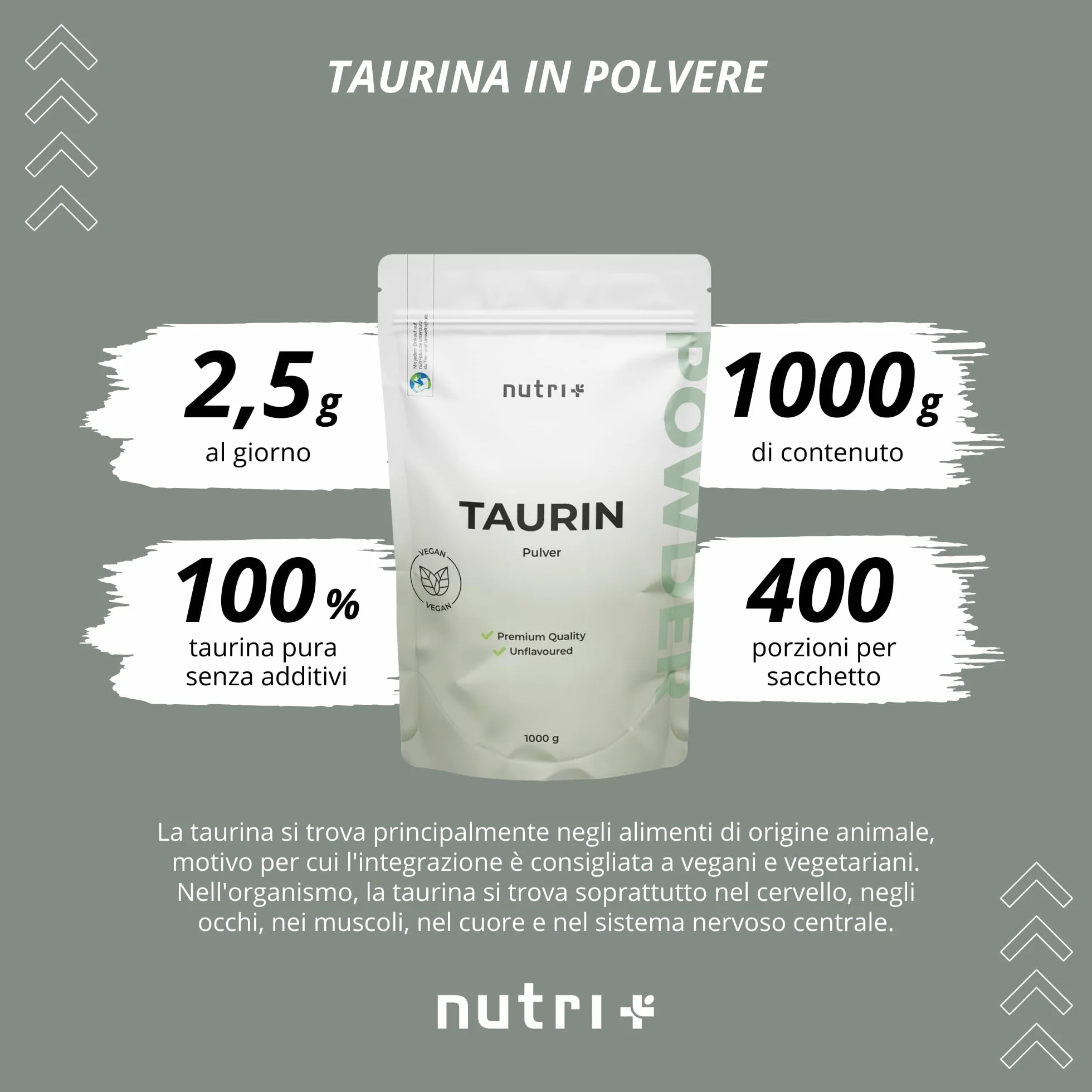 Taurina in Polvere 1 kg - Pura Taurina 1000 g - Vegana - Neutra - Naturale senza Additivi