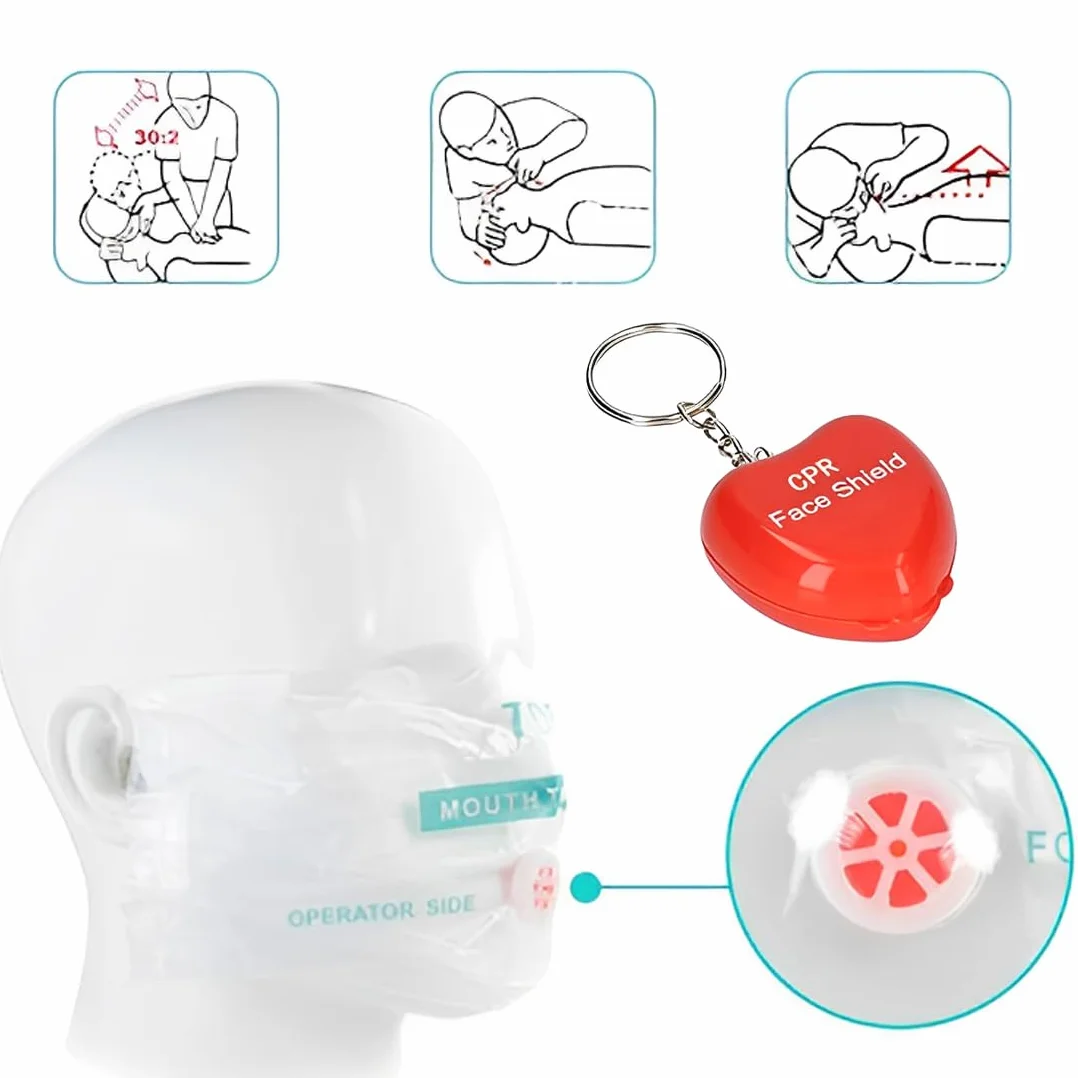 Maschera di respirazione CPR Face Shield Portachiavi Primo Soccorso 4 pezzi rosso