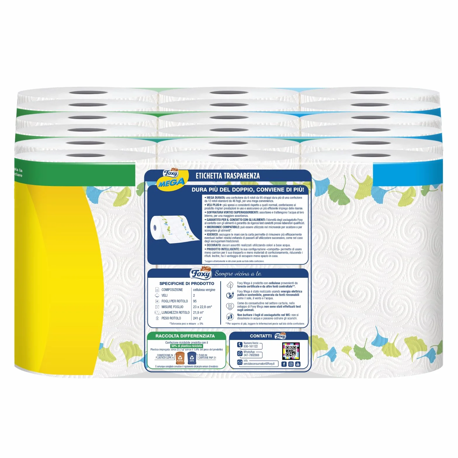 Asciugatutto Lunga Durata 18 Rotoli 95 Strappi Foxy Mega Carta