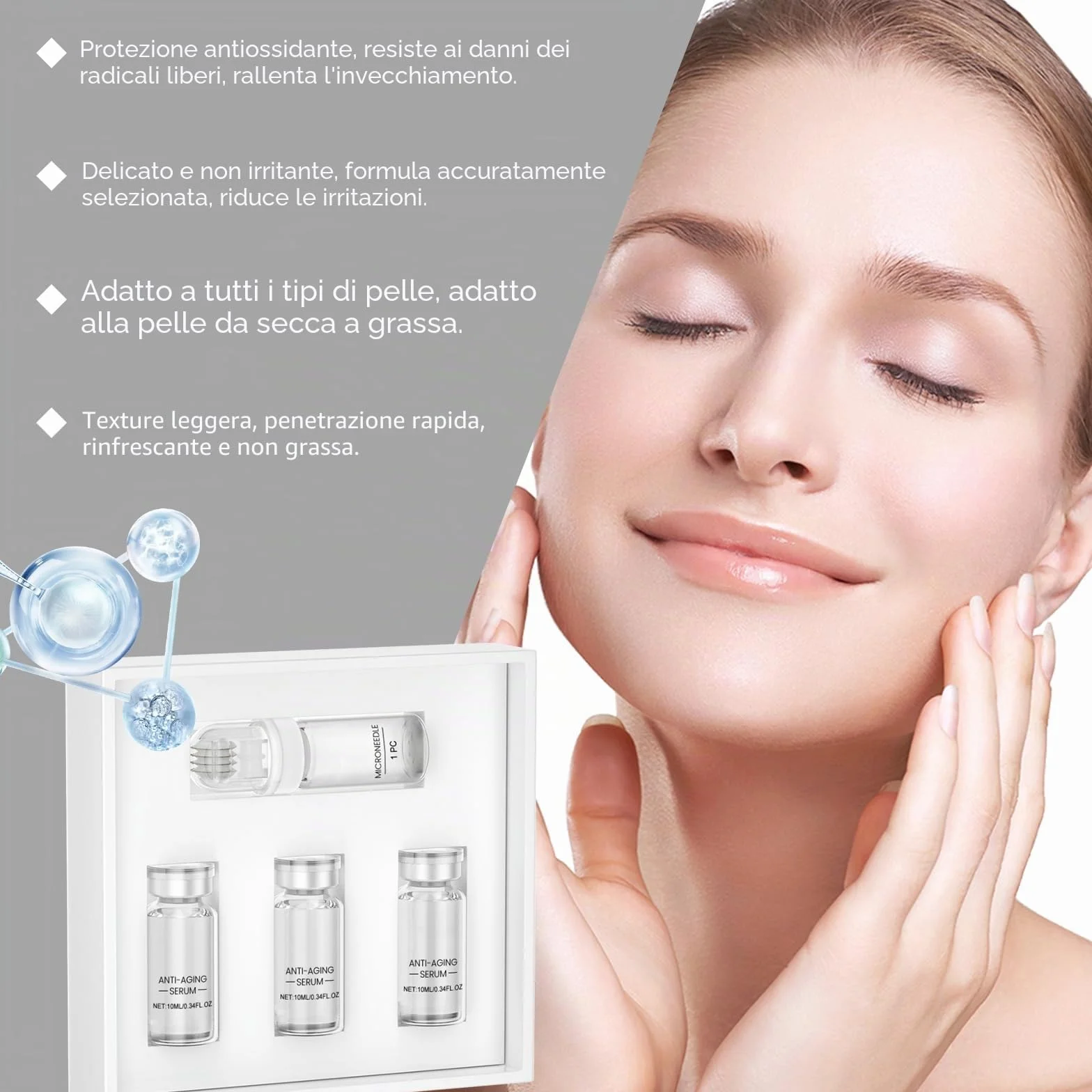 Sistema di Microinfusione Viso e Labbra con Acido Ialuronico Intensivo, Idratante e Antirughe