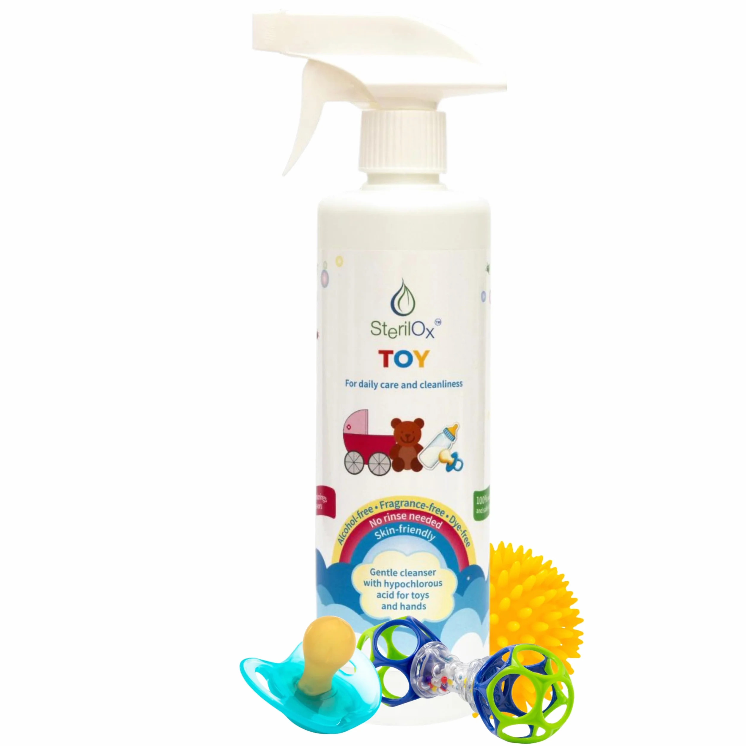 Spray detergente naturale 500 ml con acido ipocloroso per giocattoli bambini