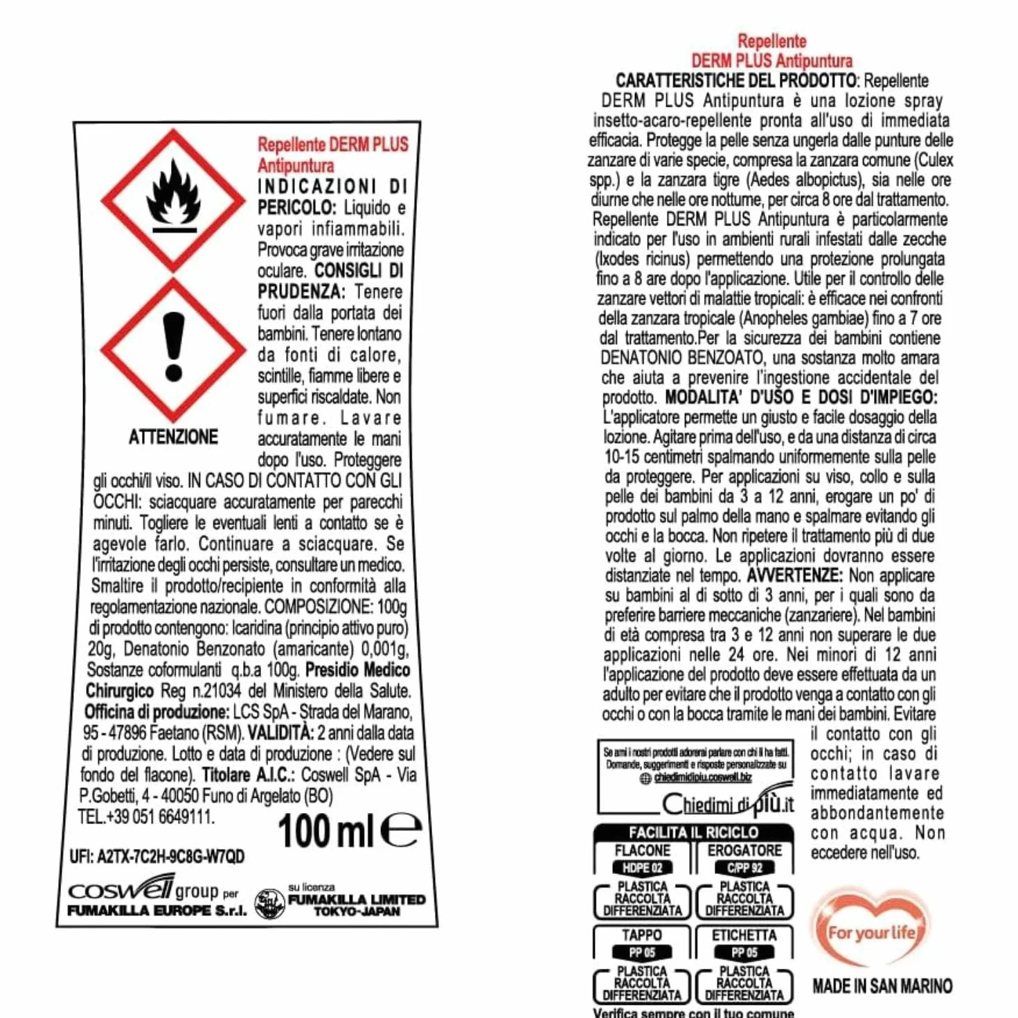 6 X DERM REPELLENTE ANTIPUNTURA SCUDO ATTIVO LOZIONE 100 ML