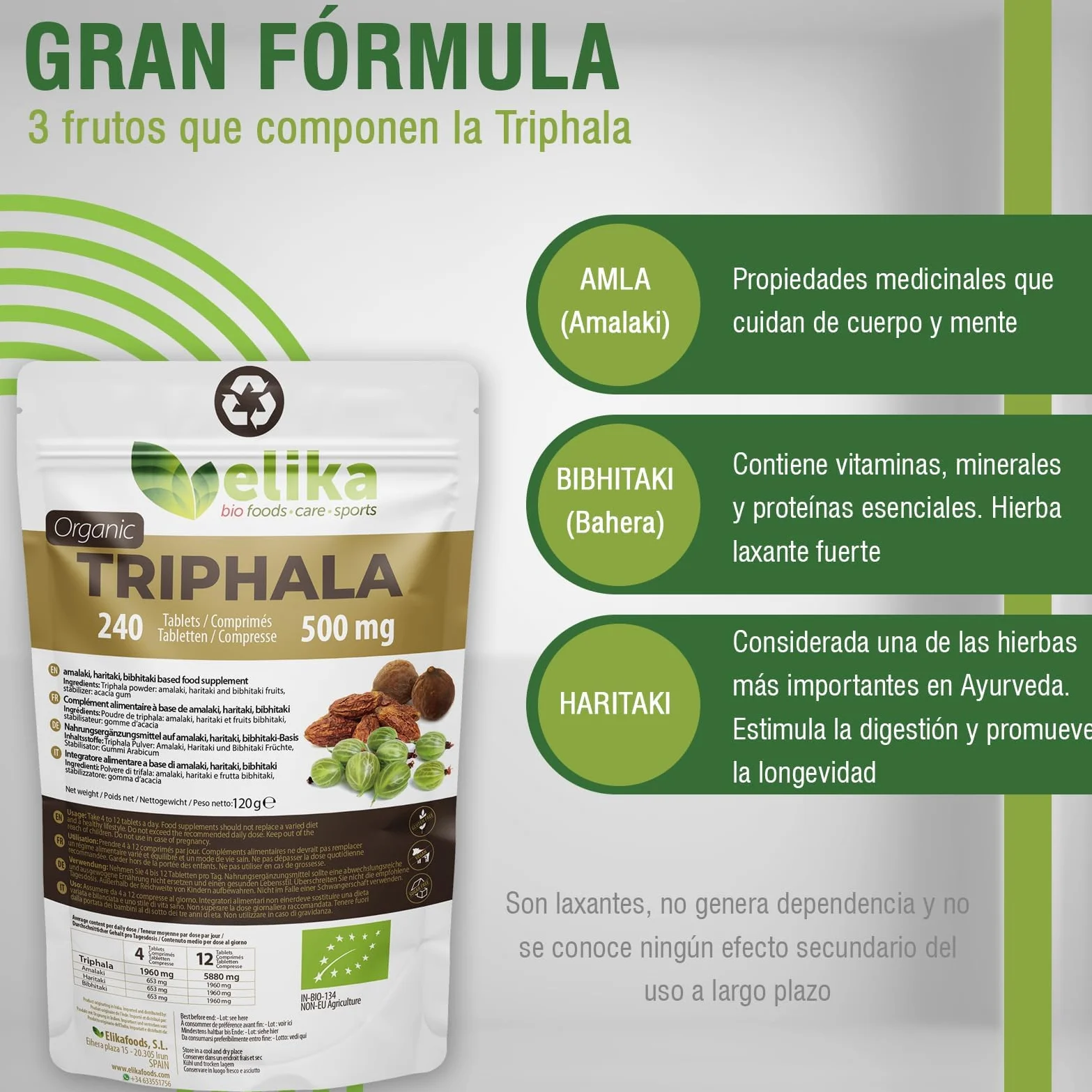 Triphala Elikafoods BIOLOGICA.240 compresse!!! Lassativo naturale aiuta contro la stitichezza. Lassativo naturale combatte la stitichezza. Compresse naturali costipazione, transito intestinale -