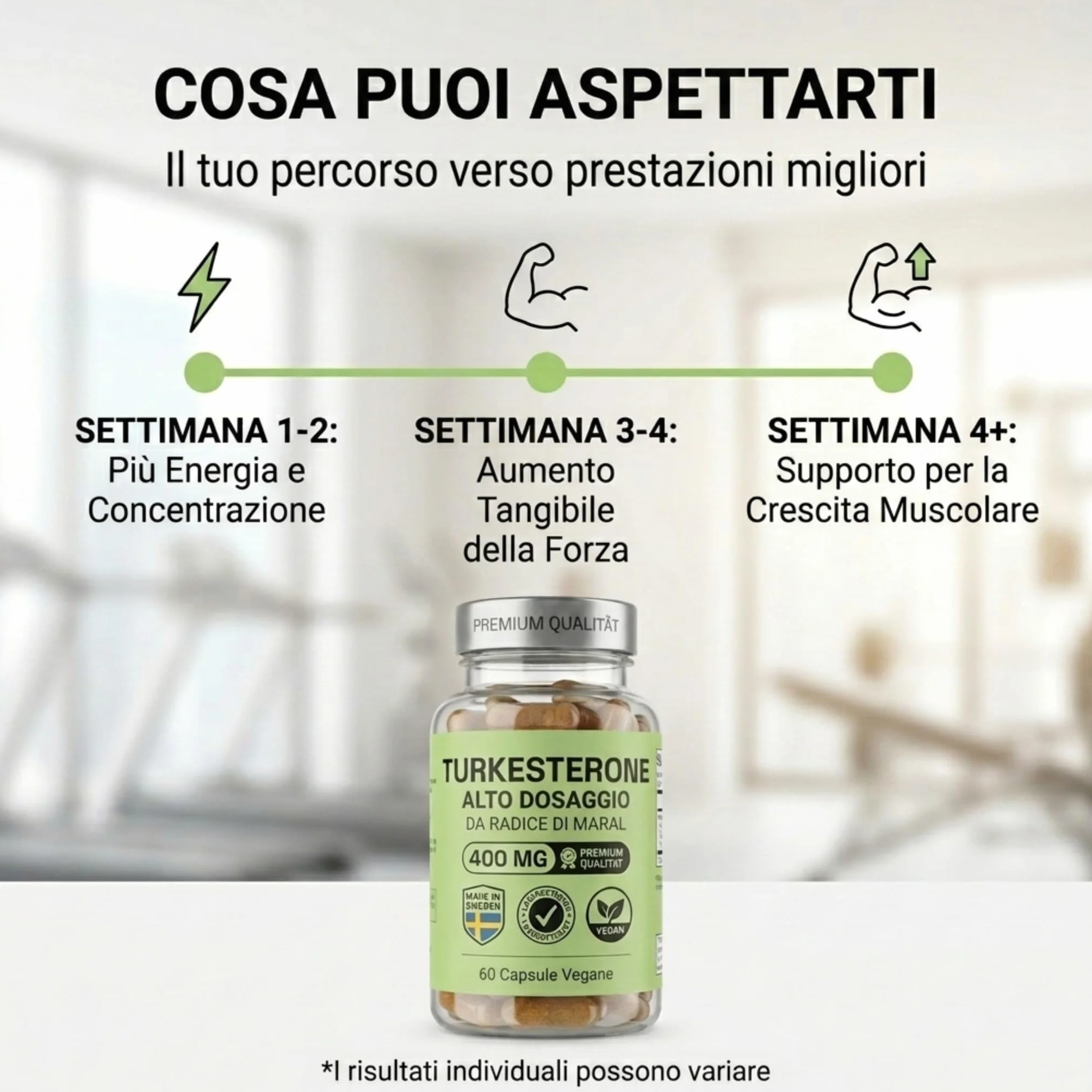NOOP Turkesterone 400 mg Integratore Testosterone Uomo Booster Massa Muscolare Forza Radice di Maral Vegano 60 Capsule