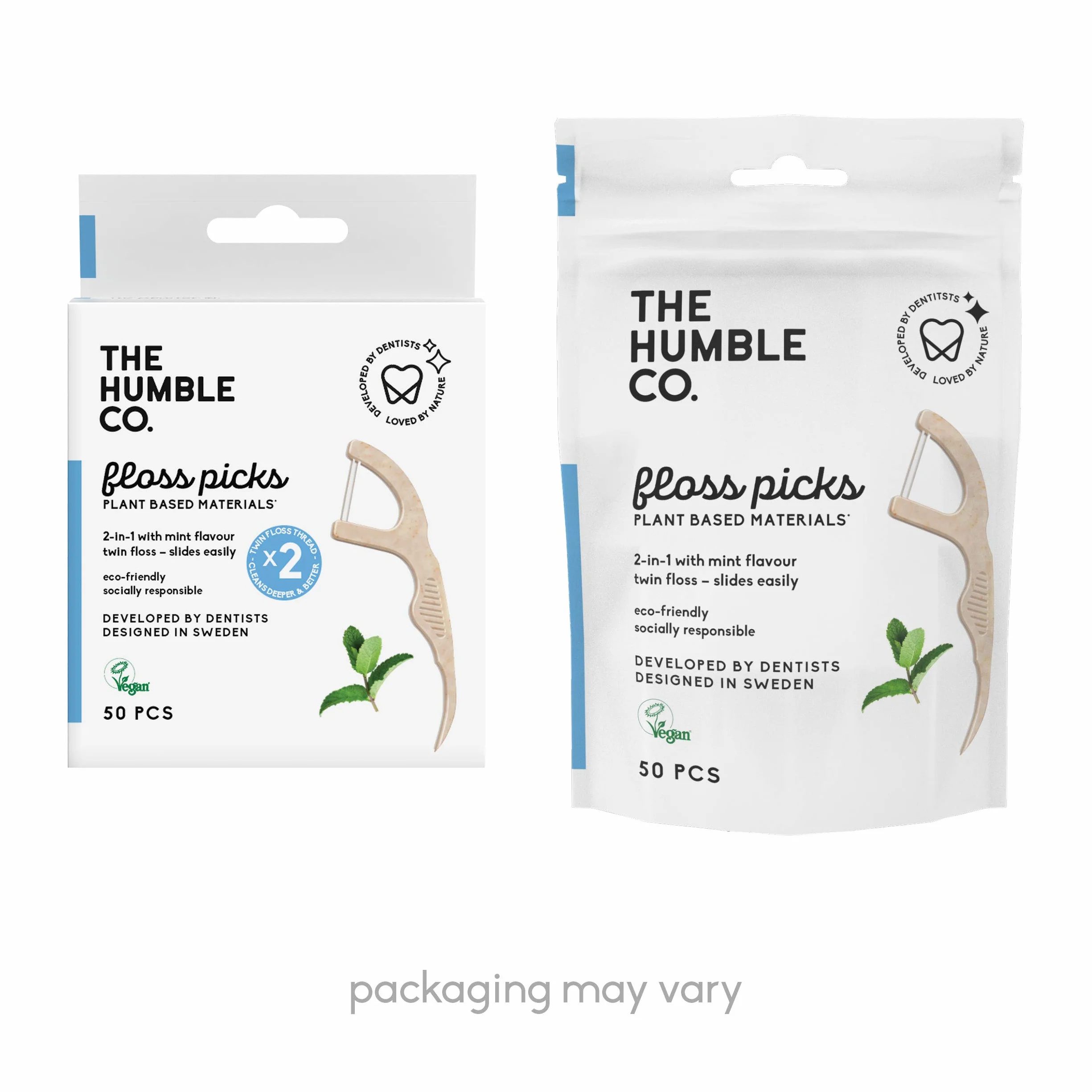 The Humble Co. Filo Interdentale A Base Vegetale | Menta Fresca | Ecologico, Vegan per la tua Cura Orale Quotidiana, Dentista Approvato - Rimuove la placca e dona una sensazione fresca (4 x 50p)