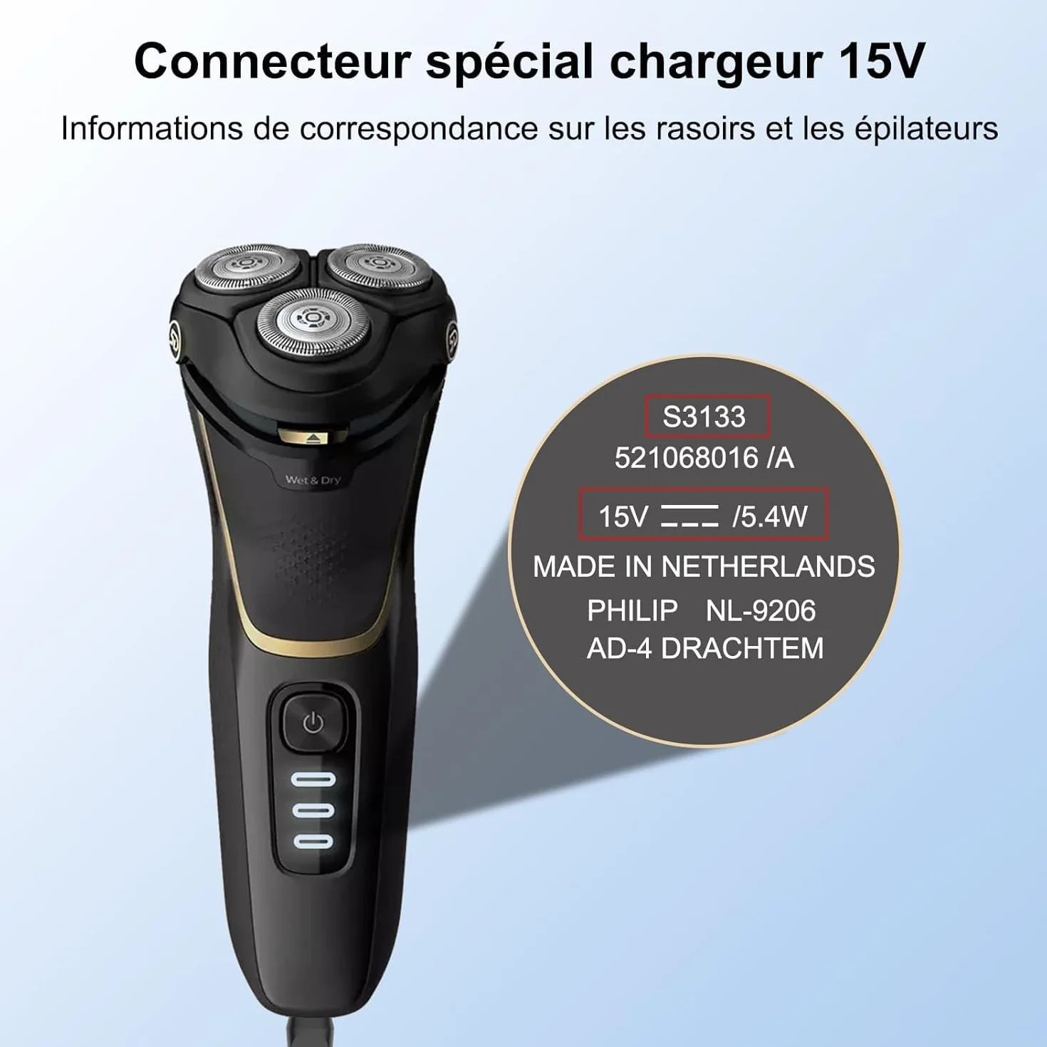Philips One Blade Pro Charger 15V HQ8505 for QP6510 QP6520 QP6530 QP6541 QP6550 QP6620 QP6650 QP6651 MG7745 MG7730 MG7720 MG720 1