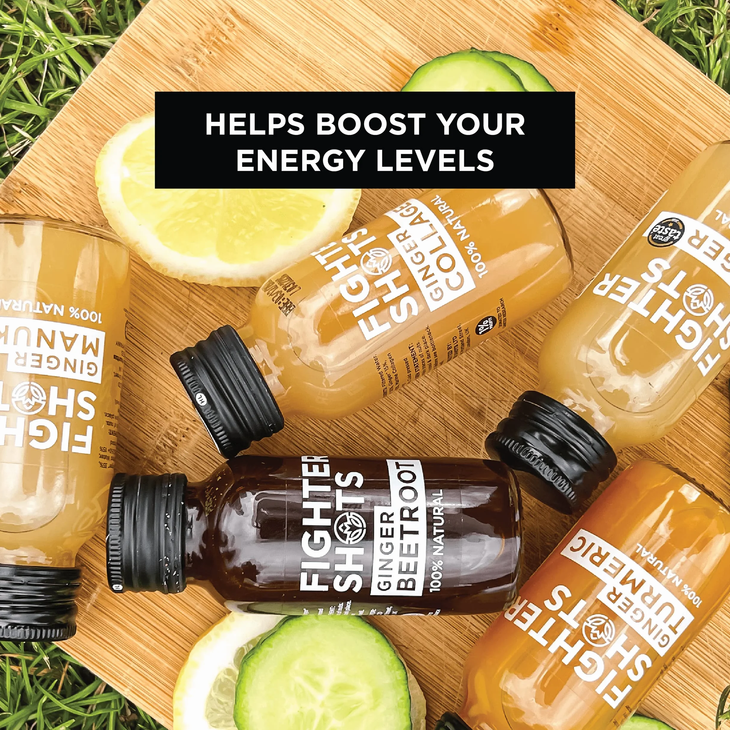 Fighter Shots Mixed Pack 12x60ml Ginger Turmeric Collagen Beetroot 100% Natural