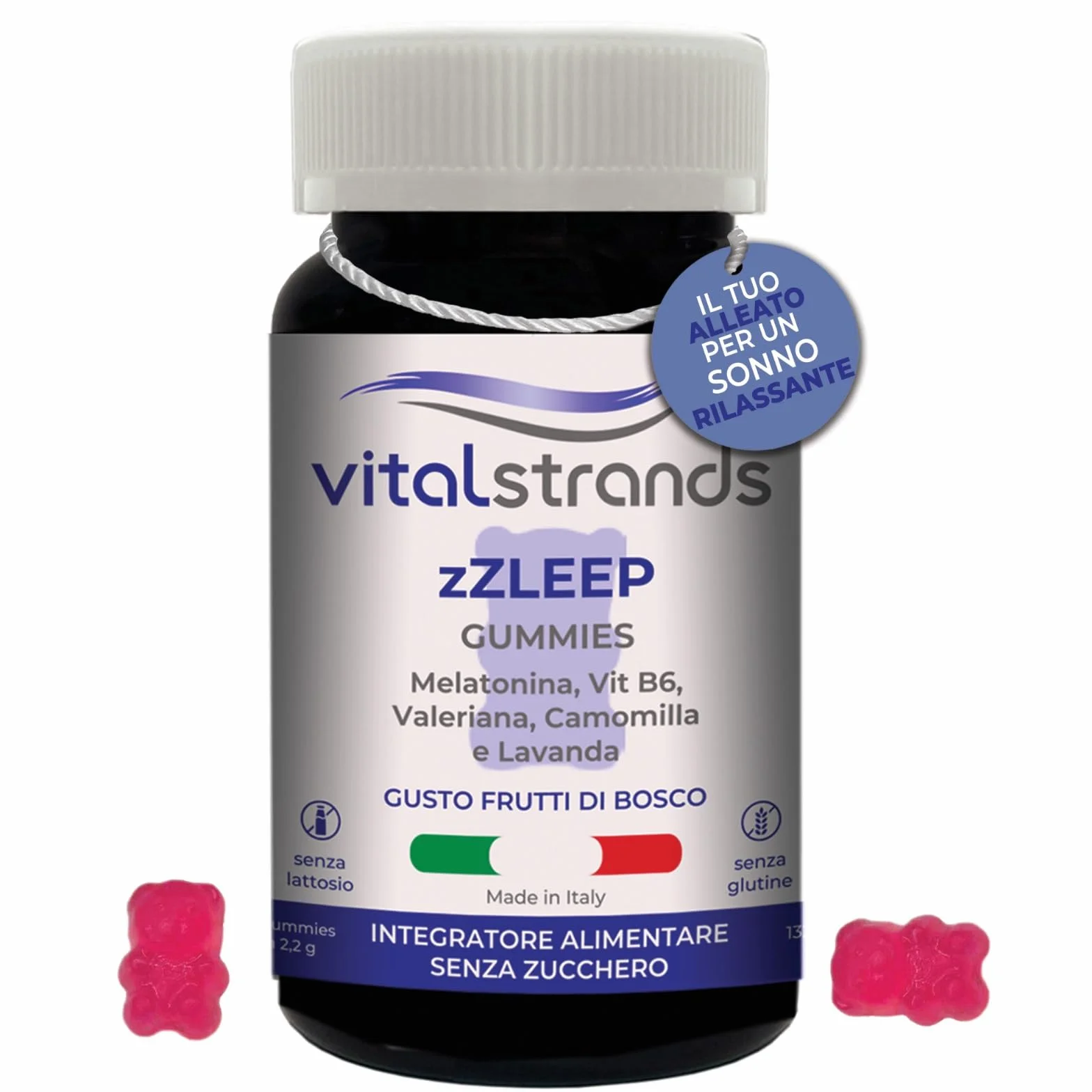 VITALSTRANDS zZLEEP | Melatonina per Dormire forte con l'aggiunta di erbe | Pastiglie per Dormire Meglio con Melatonina e Valeriana, Vitamina B6, Camomilla e Lavanda | 60 Caramelle per Dormire