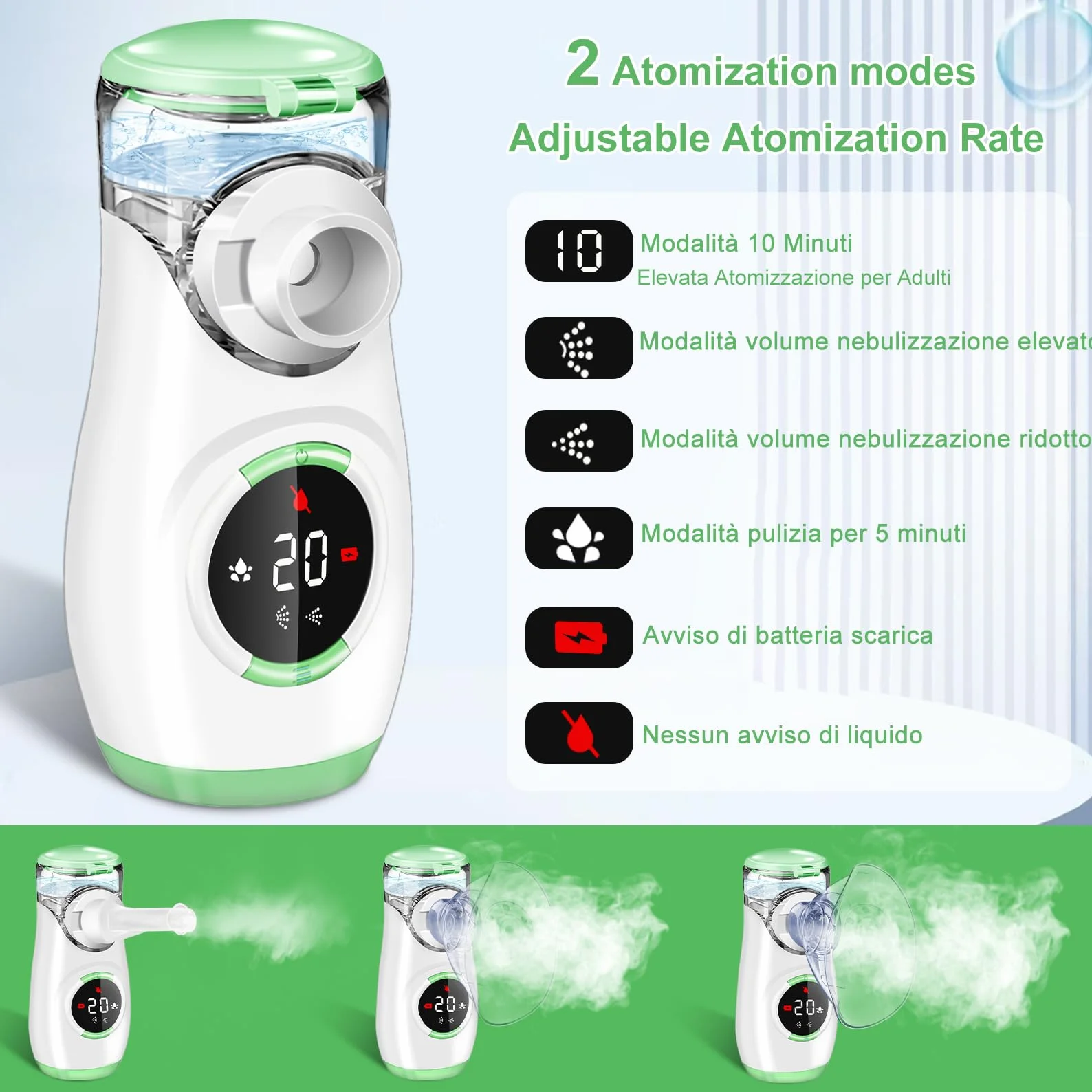 Aerosol Portatile Silenzioso con Display Digitale, Macchina Aerosol per Adulti e Bambini