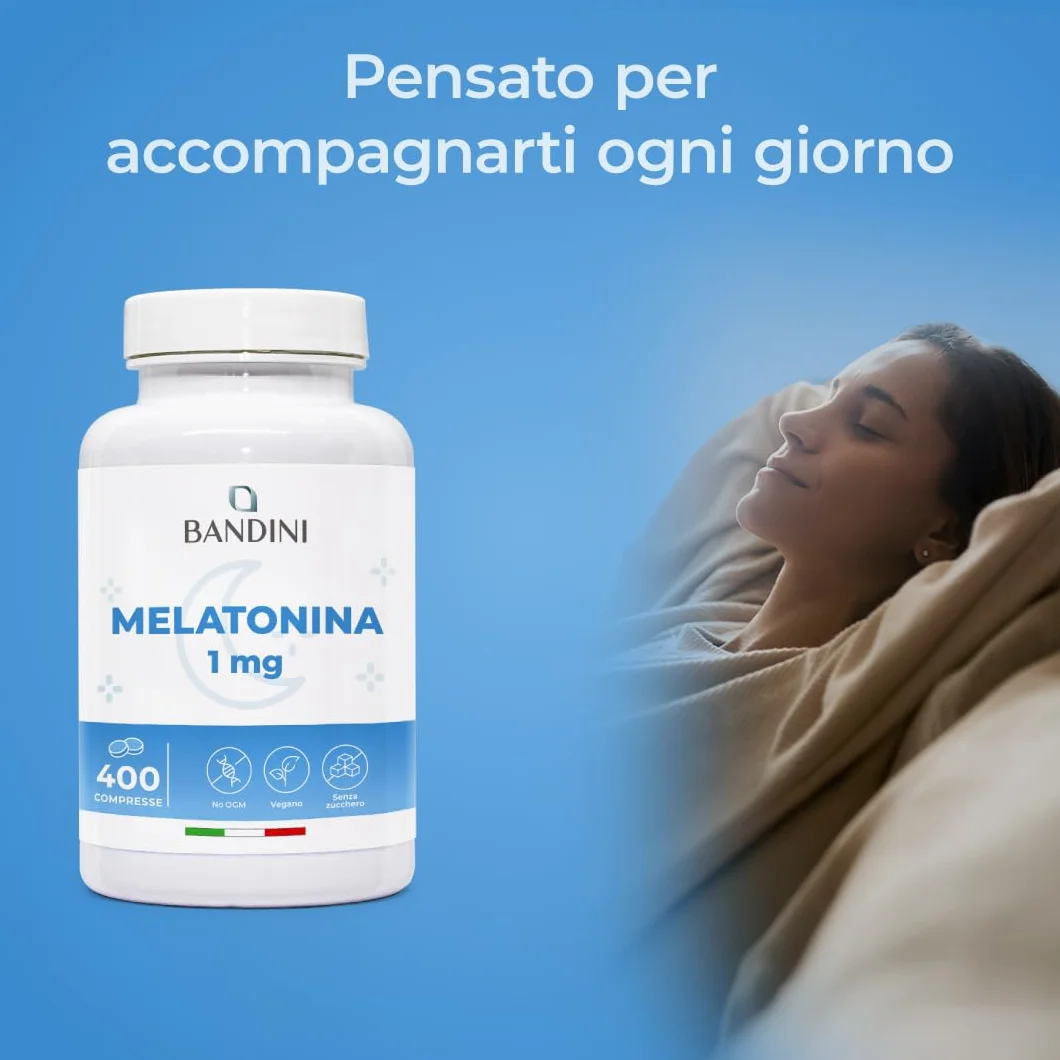 Bandini Melatonina Forte Pura 400 Compresse Integratore per Dormire 1mg Vegana