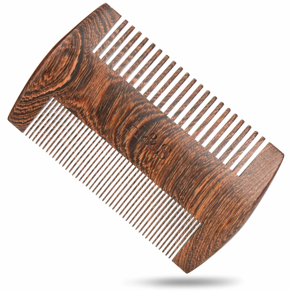 H&S Pettine per barba in legno con tasca antistatica per baffi per uomo Marrone