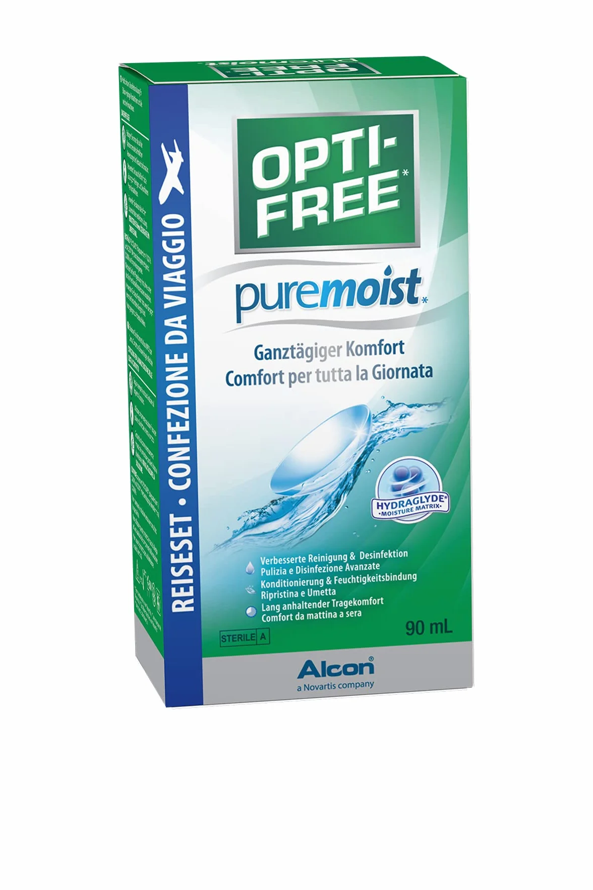 Opti-Free PureMoist - Soluzione di manutenzione per lenti, confezione da viaggio, 1 x 90 ml