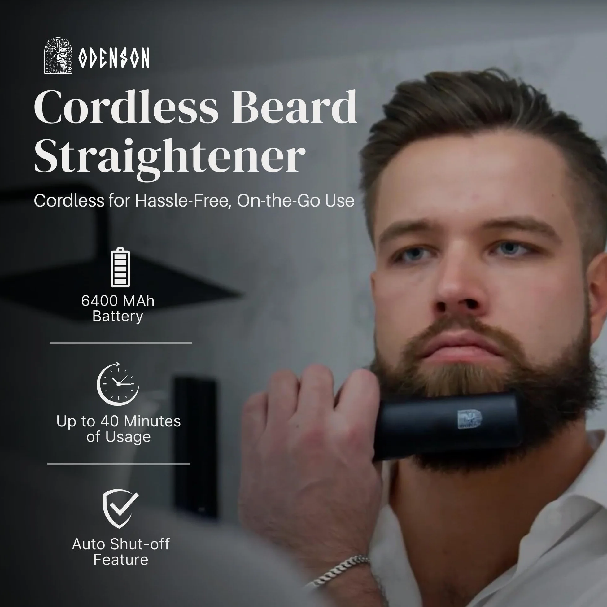 Odenson Beard Forger - Spazzola e piastra riscaldata a batteria per barba e capelli
