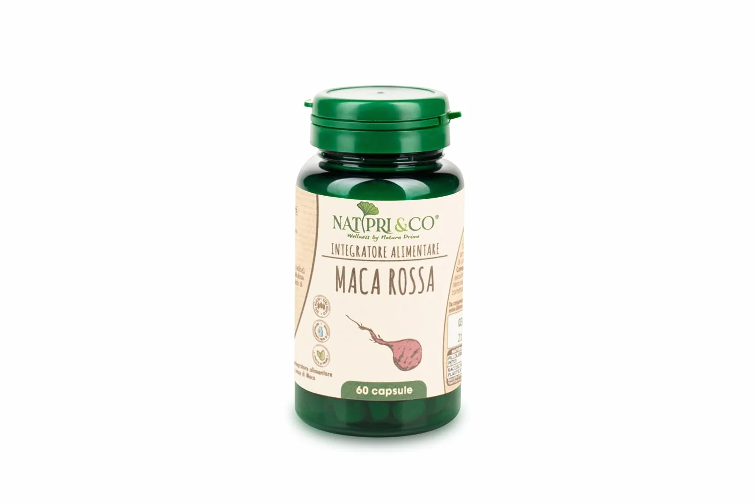 Natura Prime - Maca Rossa - Radice Energizzante, Migliora L'Equilibrio Ormonale Per Uomo E Donna - 60 Capsule - Vegano, Senza Glutine E Senza Lattosio