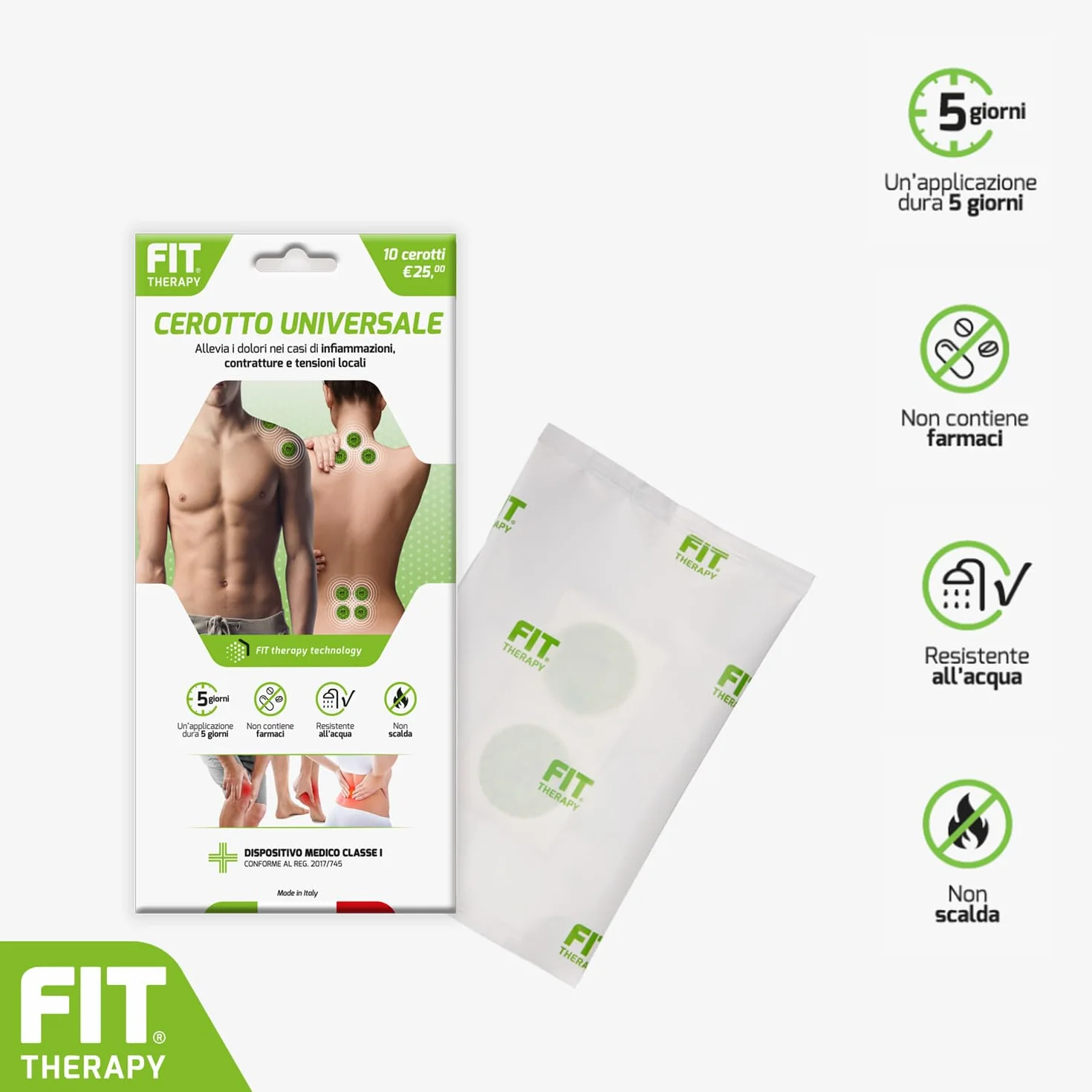 FIT Therapy Cerotti Antidolorifici Antinfiammatori Universali Impermeabile Senza Farmaci Dura 5 Giorni