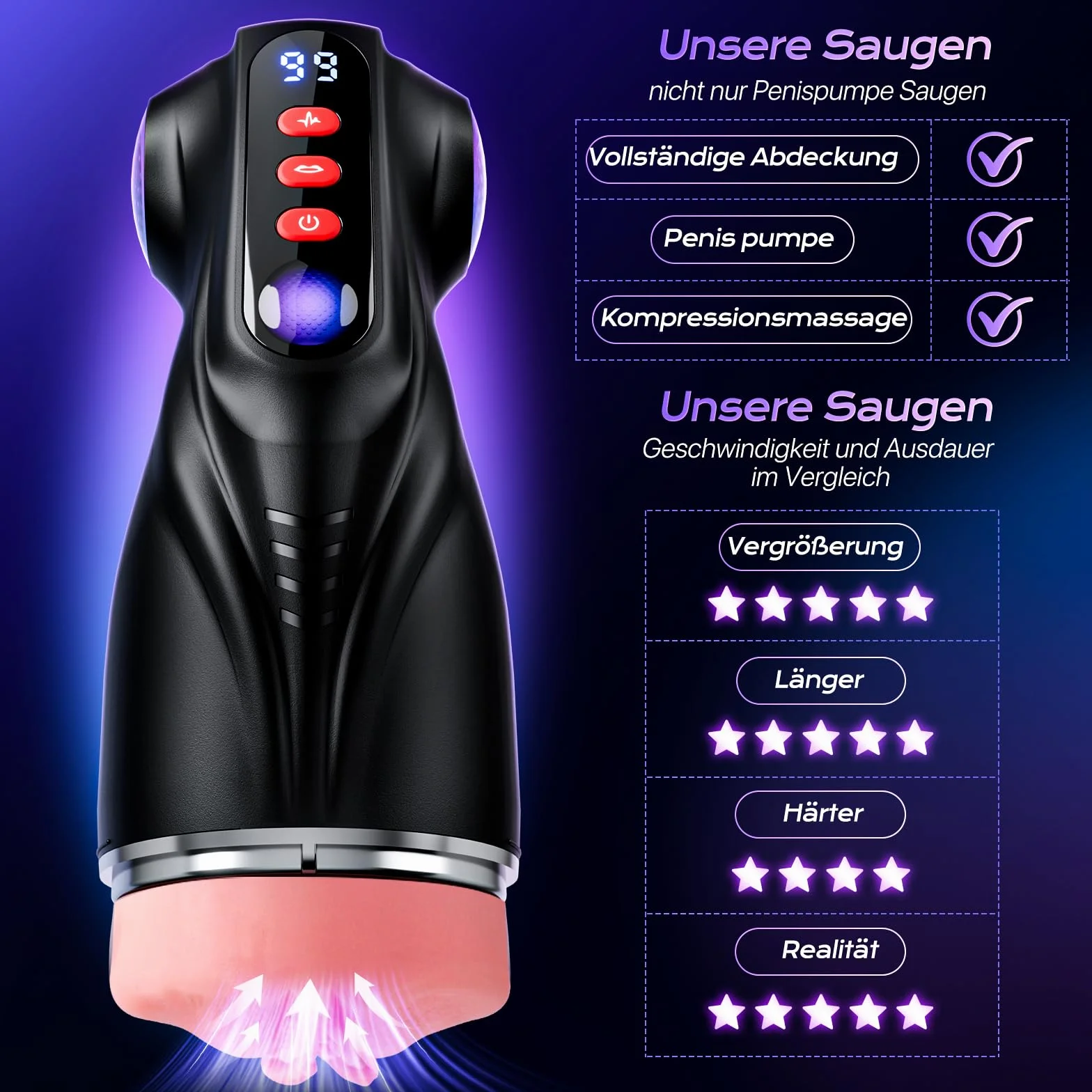 Tauara Masturbatore per Uomo Sex Toys, APP Masturvatore per Uomo con 9 Vibrazione e 9 Aspirazione, Masturbtore con 3 Maniche Rimovibili Sex Toy Vibratore Sexytoysys Coppia