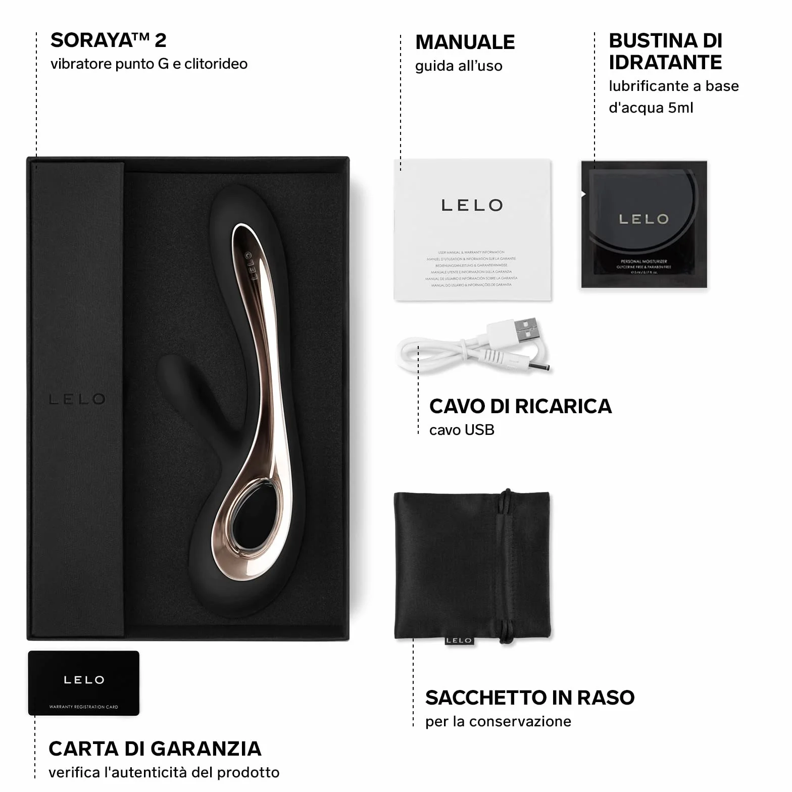 LELO SORAYA 2 Vibratore Rabbit per il Punto G e il Clitoride, Impermeabile e Wireless, Vibratore Donna con Stimolatore Clitorideo Femminile, Sex Toys per Donne, Vibratori Femminili, Black