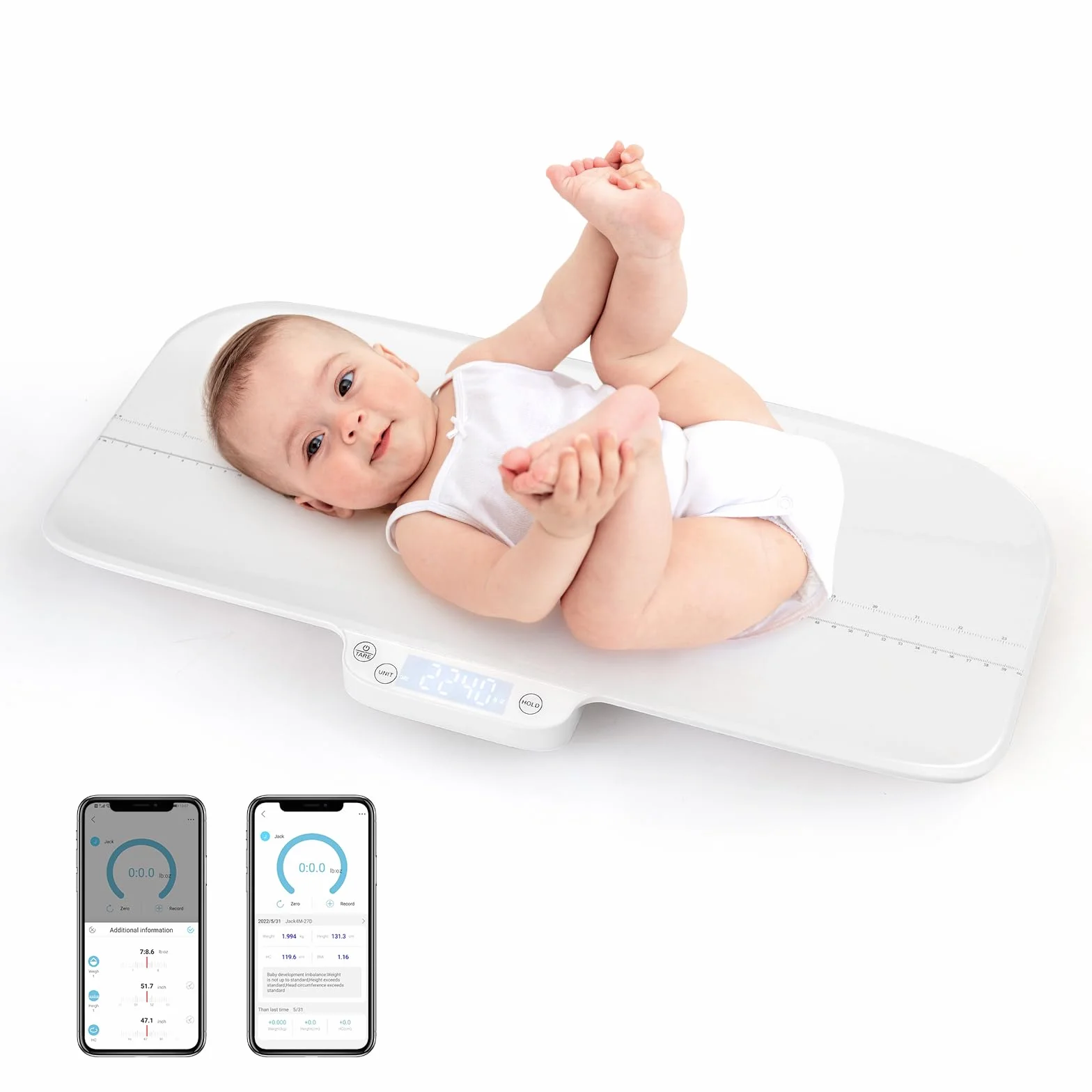 LIFEZEAL Bilancia Neonati 30kg con Misura Altezza, Schermo LED, Tare, Antiscivolo