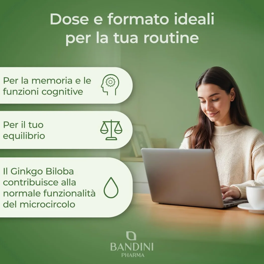 Bandini Ginkgo Biloba 6.000mg 365 Compresse Estratto 50:1 Integratore Nootropico Vegan