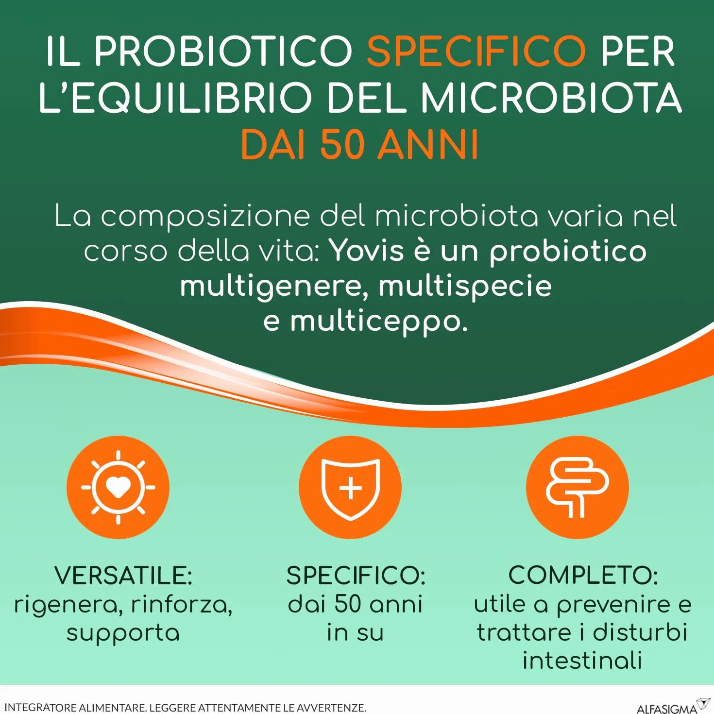 YOVIS Rigenera Probiotici Benessere Intestinale 50 anni 25 Miliardi Fermenti Lattici Calcio Vitamina B12 10 Bustine