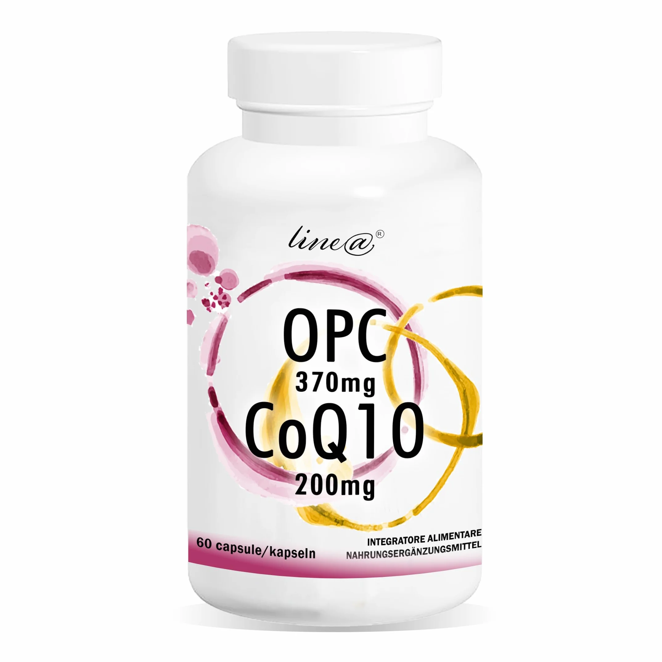 OPC e CoQ10 Line@ | Potente ANTIOSSIDANTE 2 in 1 | E.s. di VITE ROSSA 370mg e COENZIMA Q10 200mg | 60 capsule | 2 MESI