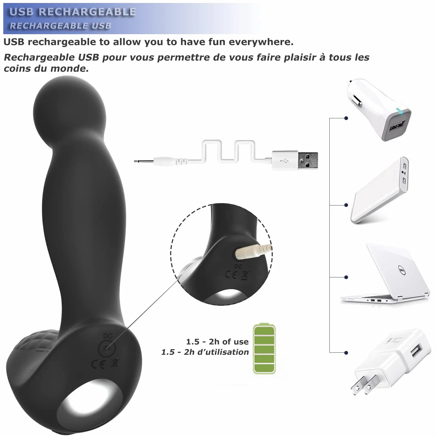 CHERRYDELICE - Massaggiatore Prostatico Telecomandato con 10 Modalità di Vibrazione, Uomo, Silenzioso, Impermeabile, Silicone, Ricaricabile USB (Nero)
