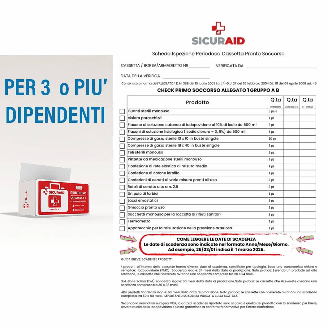 SICURAID Kit Reintegro Cassetta Pronto Soccorso Aziende 3+ Dipendenti Conforme DM 388/2003 Ricambi Completi Certificati