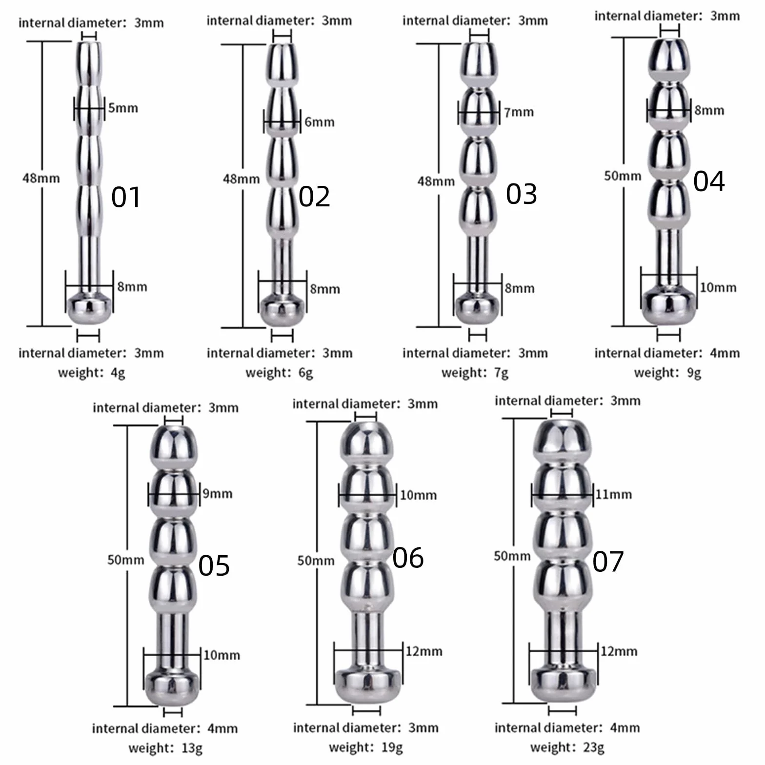 Men's Metal Horse Eye Bar Skeleton Design Dilation Toys Stainless Steel Urethral Tubi Various Size F04 (02)