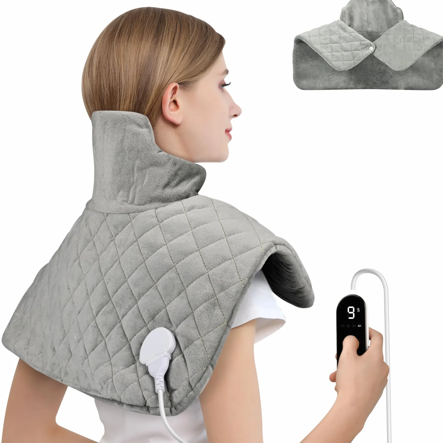 Onherm Termoforo Cervicale e Spalle 48×58cm, Cuscino Termico Elettrico per Collo e Spalle con Spegnimento Automatico, 9 Livelli di Temperatura e Timer 1-4 Ore, Flanella, Lavabile in Lavatrice