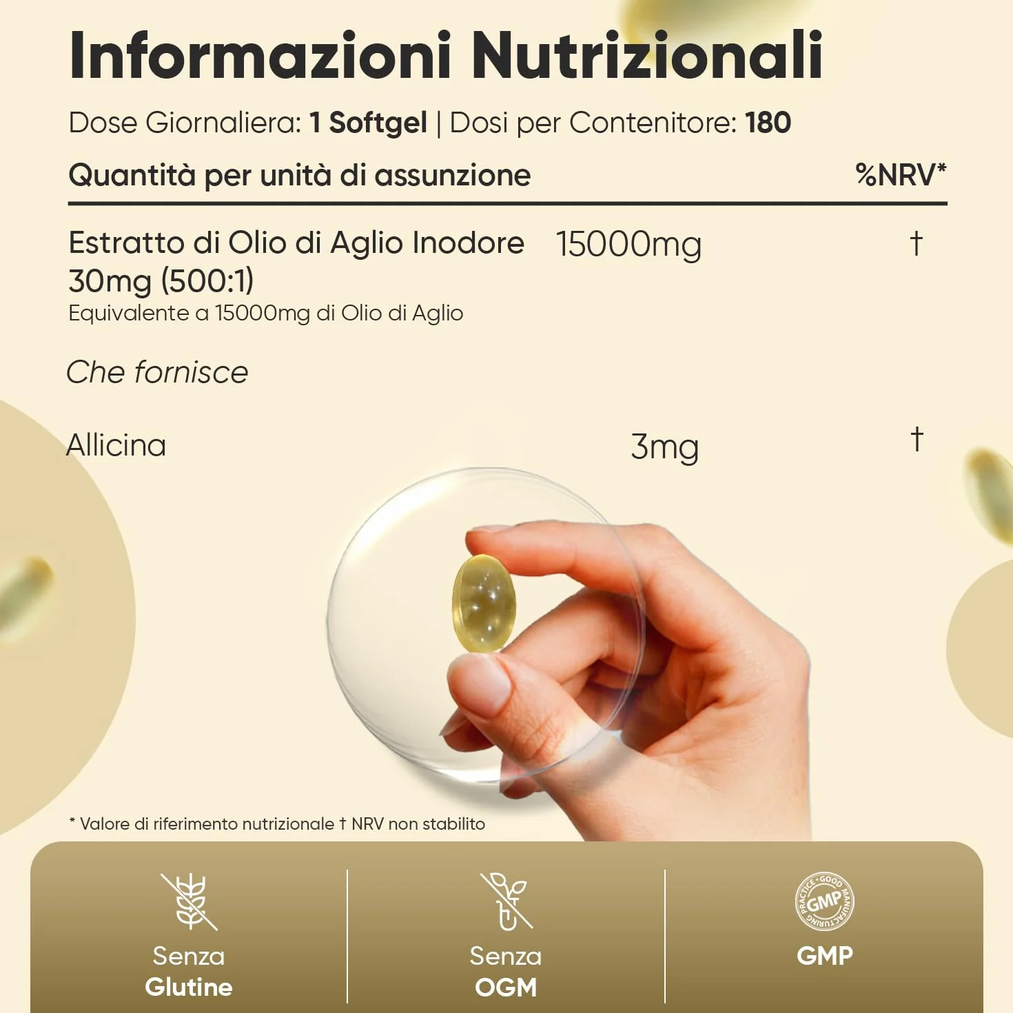 Aglio Capsule Molli Vegane 15000mg, 1 Softgel al Giorno (6 Mesi), Estratto di Aglio Inodore 500:1, Allicina Integratore Ricavato dall’Allium Sativum in 180 Softgel, Deodorizzato, Senza Glutine né OGM