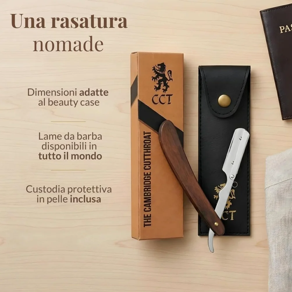 Rasoio a Mano Libera Monolama Professionale con 10 Lame da Barba Derby e Custodia Protettiva da Viaggio in Ecopelle - Missanda in Legno Duro & Acciaio Inossidabile
