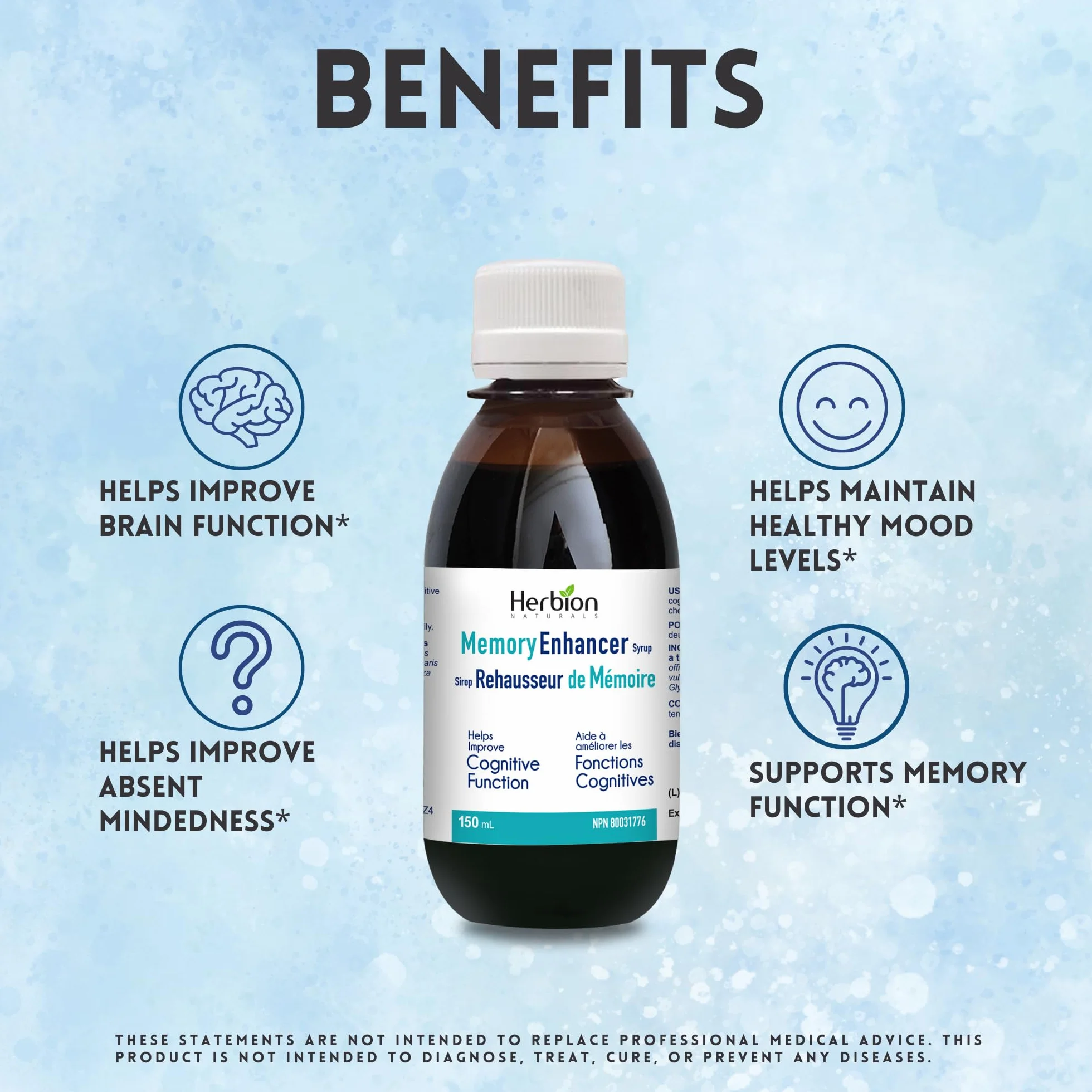 Herbion Naturals Amplificatore di memoria aiuta a migliorare le funzioni cognitive Sciroppo di liquirizia per adulti 150ml
