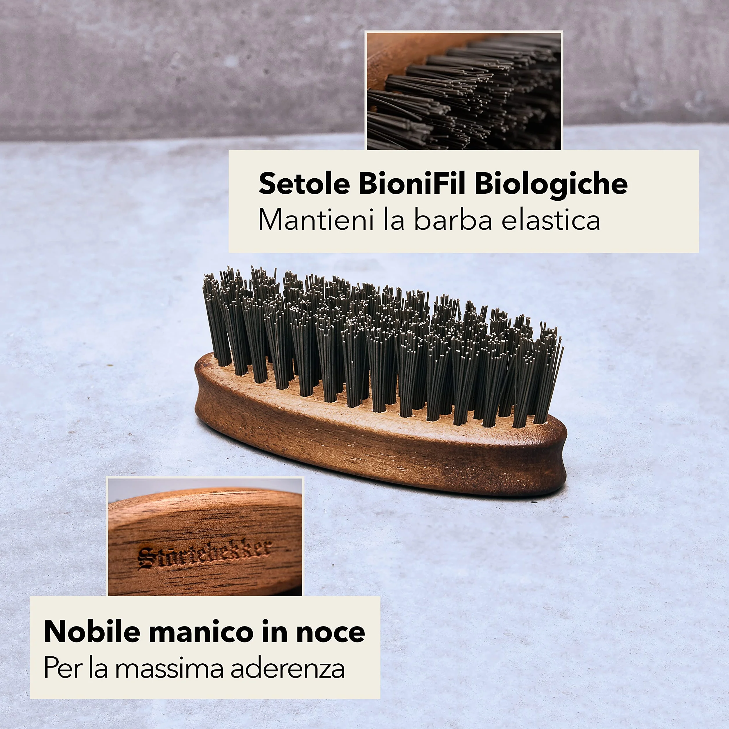 Störtebekker® Spazzola per la barba Premium - Made in Germany - Districa la Barba e Previene il Prurito - Setole BioniFil Sostenibili - Legno di Noce - Spazzola per Barba (Normale)
