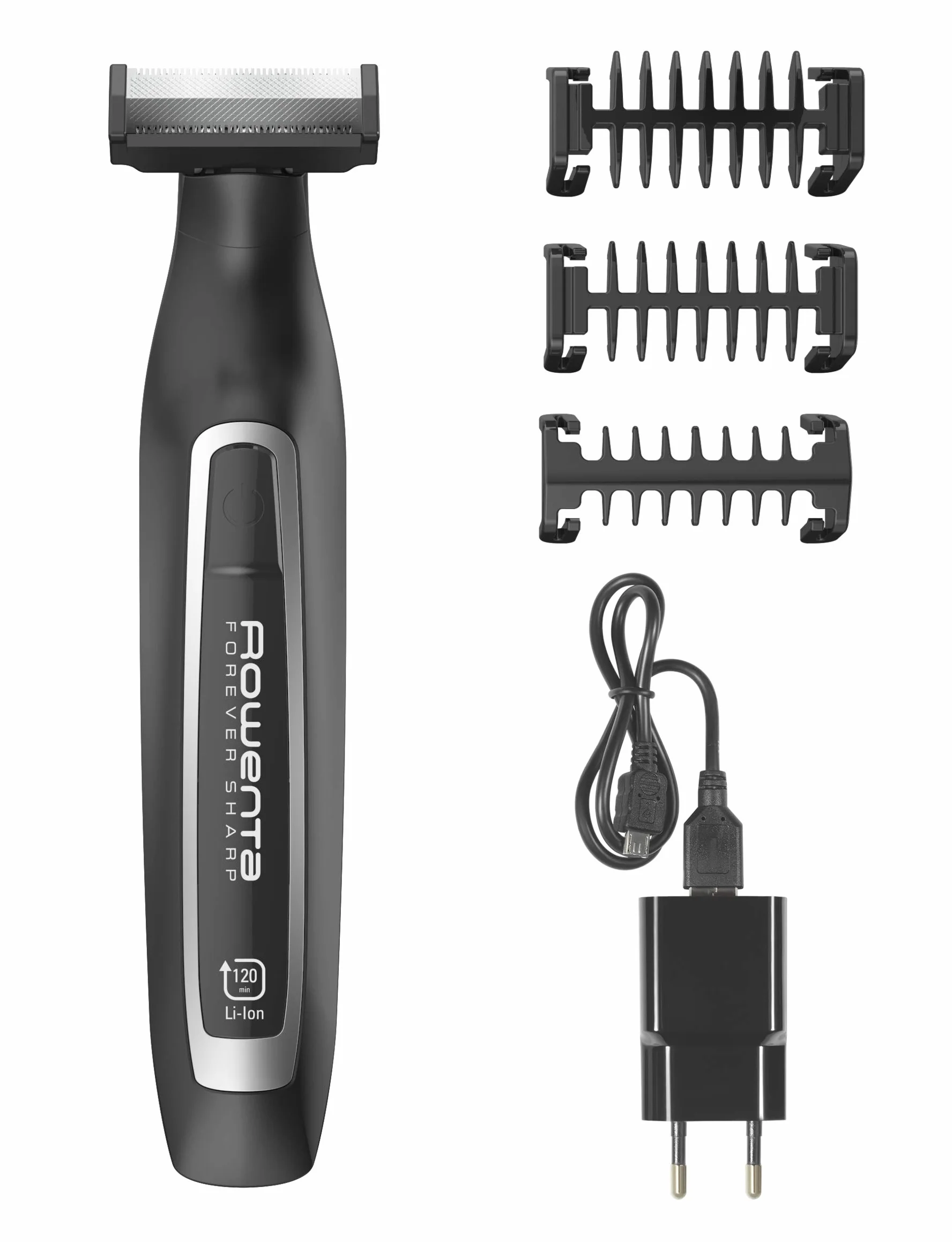 Rowenta TN6000 Forever Sharp Rasoio Elettrico Uomo, Lame Acciaio Inox Autoaffilanti, 6 Pettini, Autonomia 120 min, Impermeabile