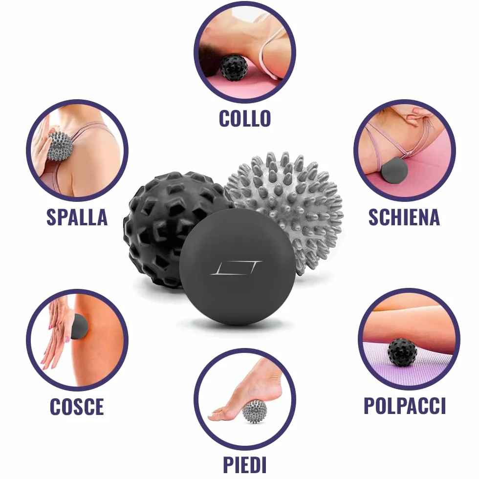 Pallina per Massaggio Muscolare, Massage Ball per Fisioterapia e Circolazione Sanguigna, Palline Pilates Massaggio Piedi, Decontratturanti per Schiena, Spalle e Collo, Set di 3 Palline
