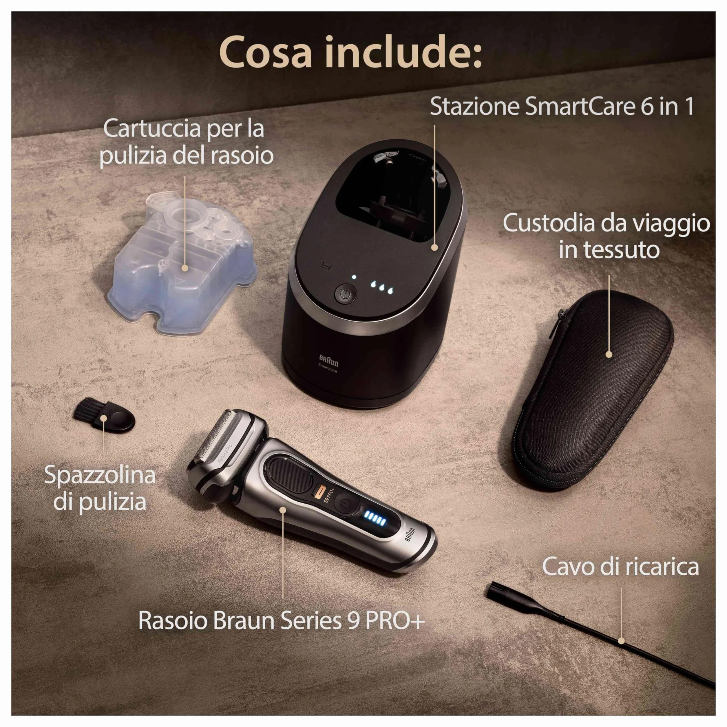 Braun Series 9 PRO+ Rasoio Elettrico Uomo, Impermeabile, Batteria Litio Ion, Serie 9567cc Argento