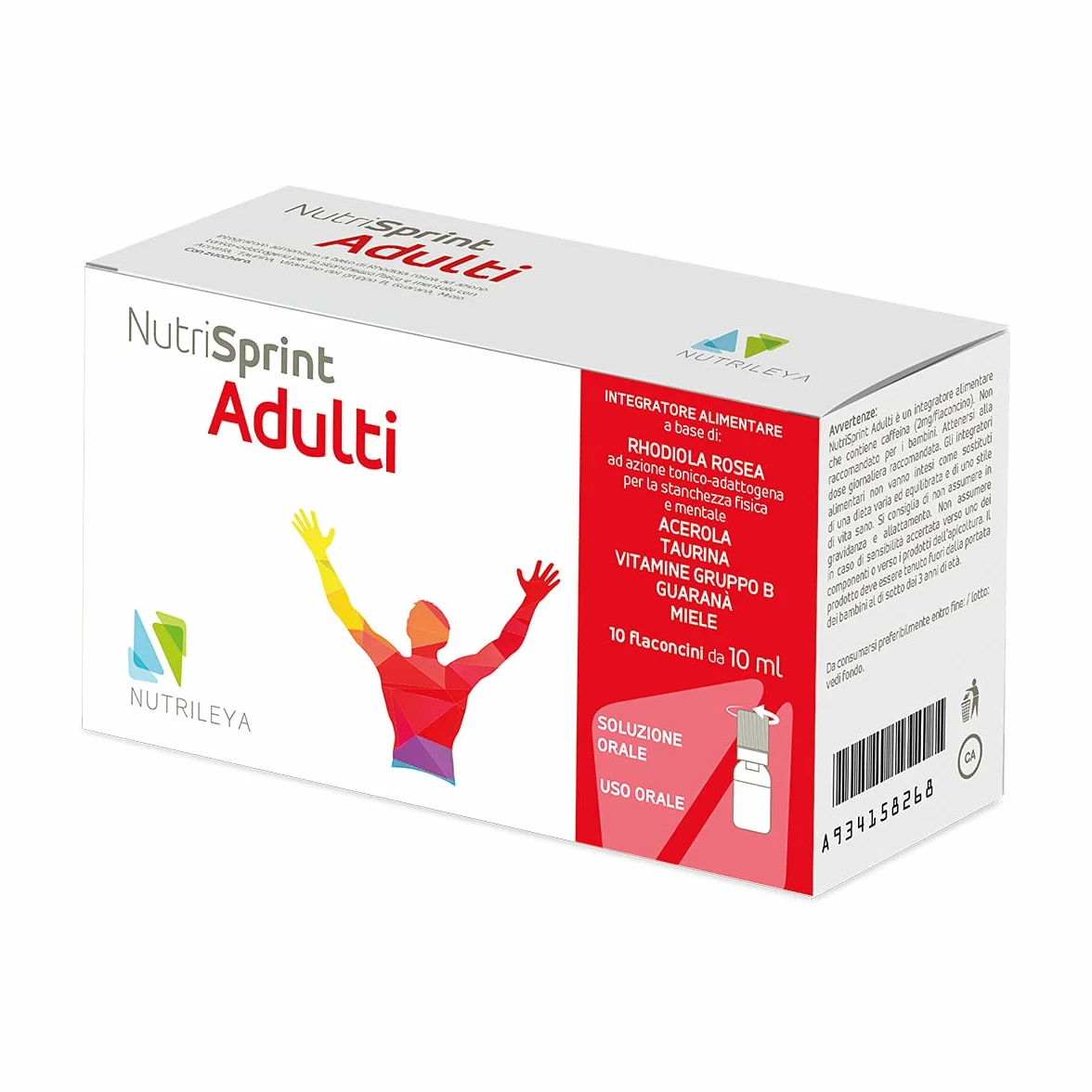 Nutrileya Nutrisprint 100ml 10 Flaconcini Energia Forza Concentrazione Rhodiola Taurina Guaranà Caffeina