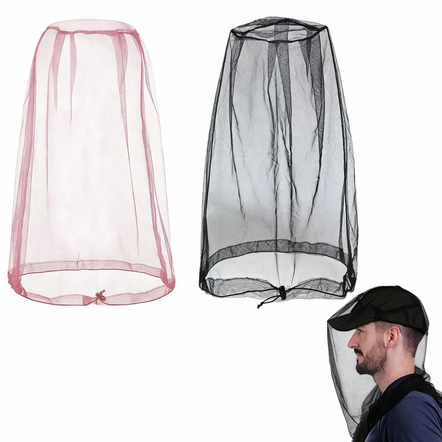 Cappello con Rete Antizanzare 46x46cm per Esterno Protezione Insetti Pesca Trekking Apicoltura Nero Rosa