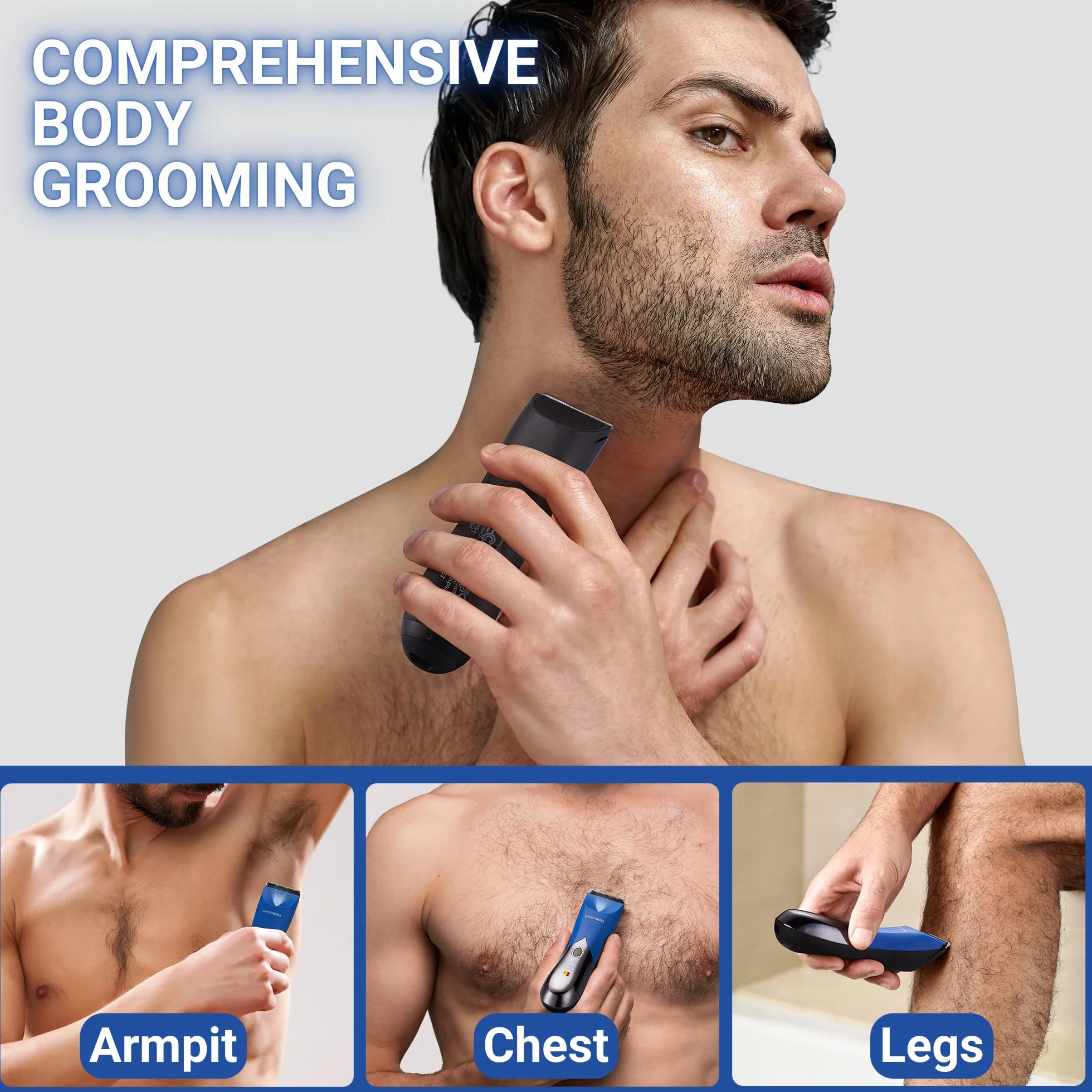 BarberBoss rasoio elettrico corpo uomo, rasoio corpo intimo ricaricabile, impermeabile, delicato per inguine e peli pubici, blocco viaggio