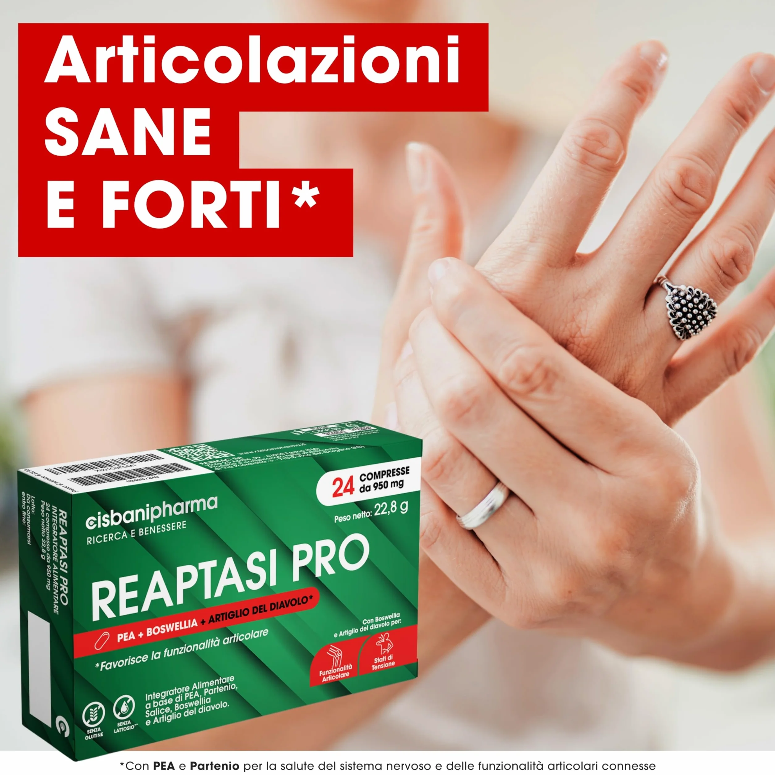 CISBANI PHARMA Reaptasi Pro, Integratore Articolazioni, Favorisce la Normale Funzionalità Articolare, con PEA, Artiglio del Diavolo, Boswellia e Partenio – 24 Compresse